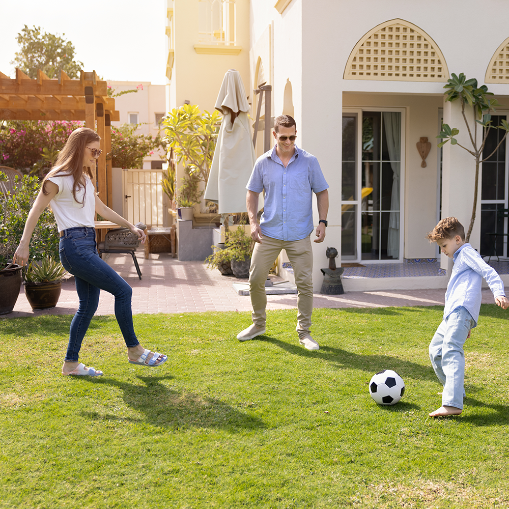 Family spending time together in the backyard.