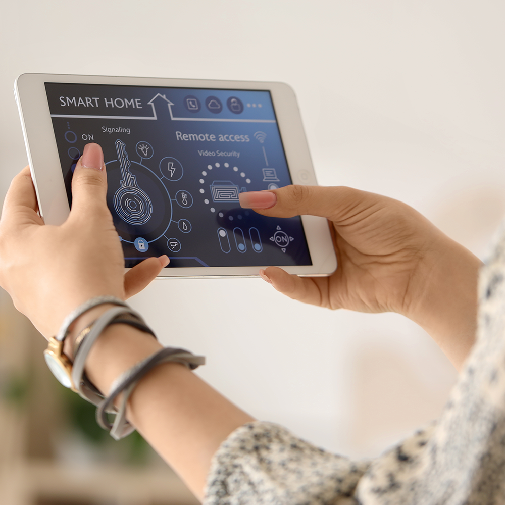 Smart home controls managed from a tablet.