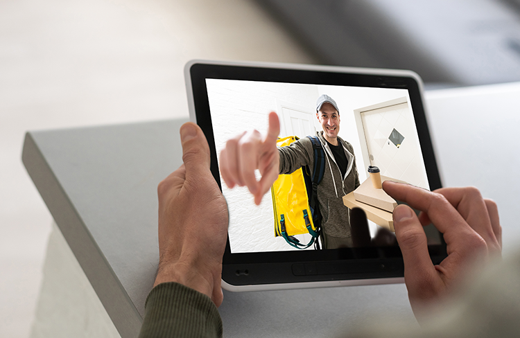 Video doorbell viewed on a tablet.