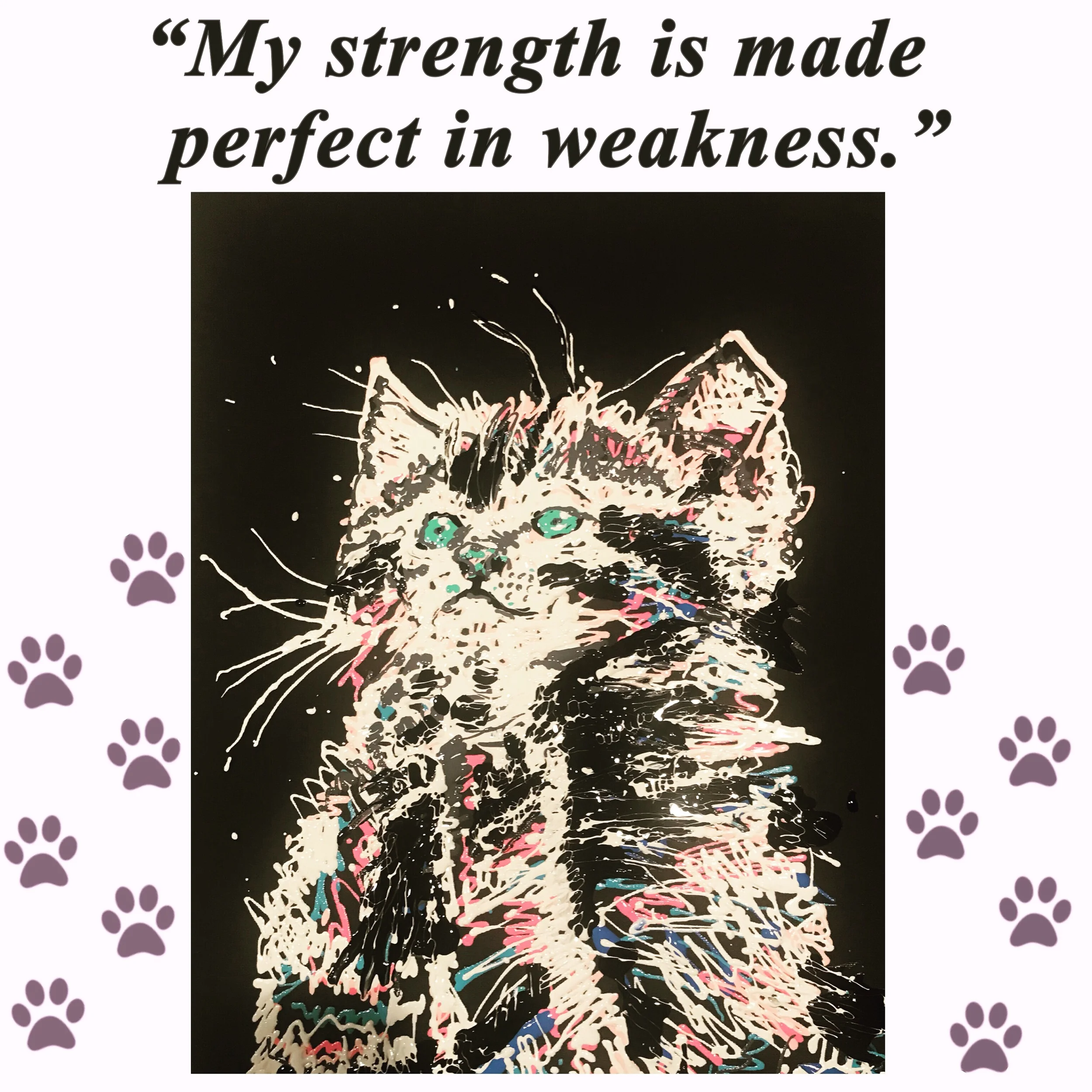 Kitten Praying Abstract Drizzle Painting - Verse