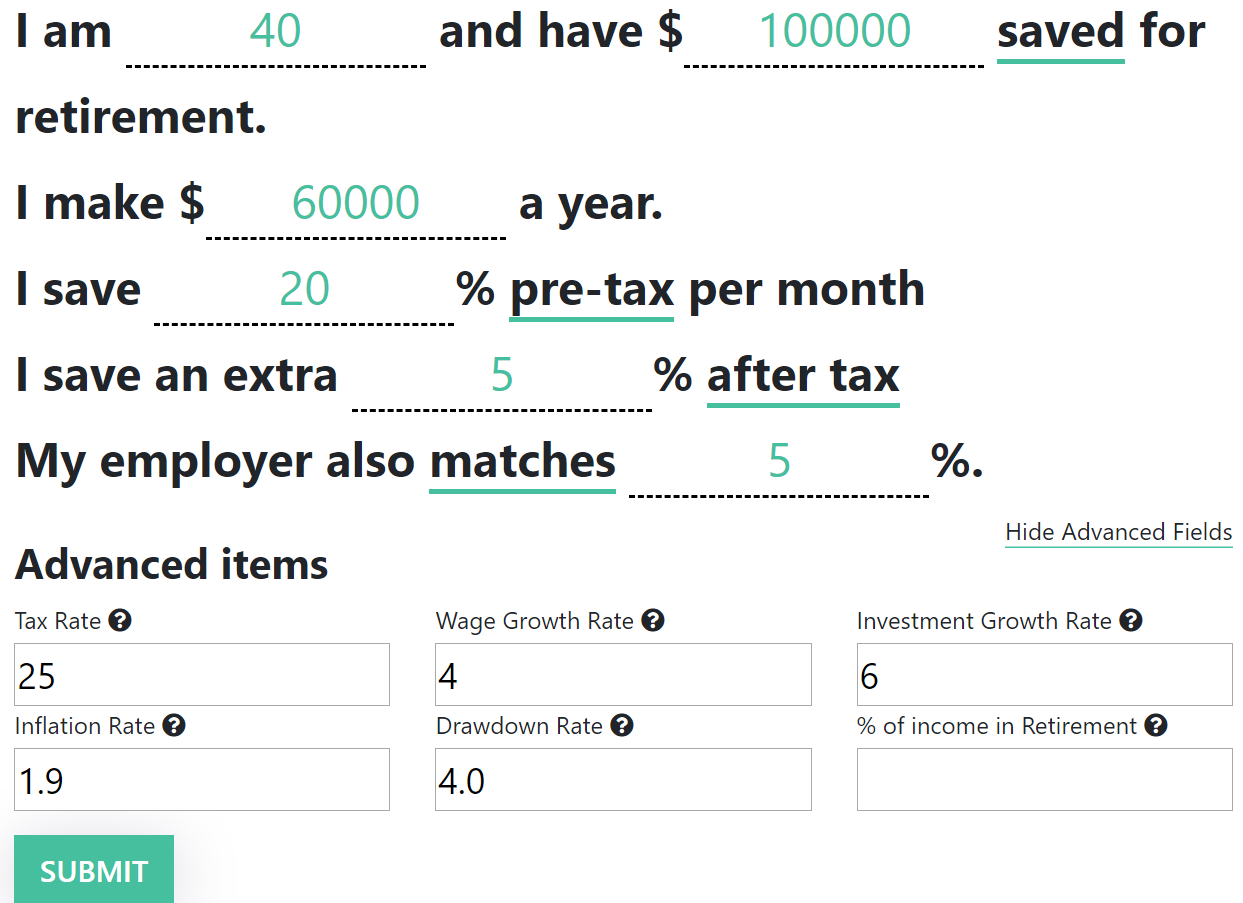 Image of the Financial Independence Early Retirement Calculator by Financial Toolbelt.
