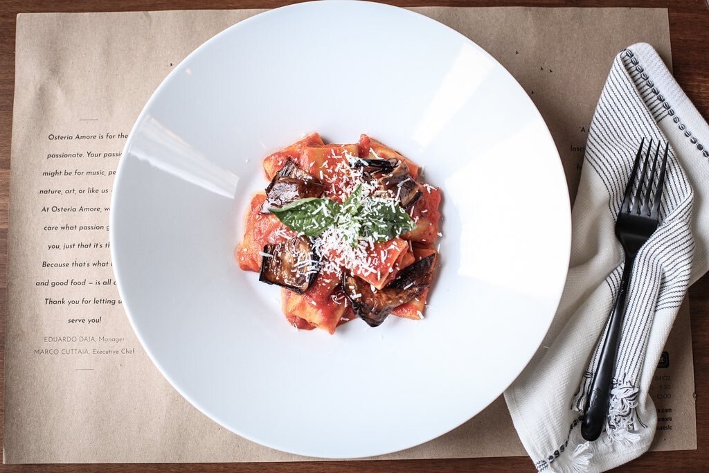 Stop in this week and try our Paccheri alla Norma: Pacherri pasta, tomato sauce, eggplant, and salted ricotta ❤️