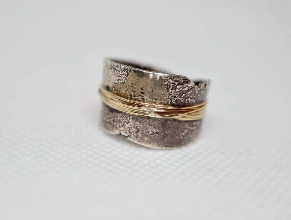 Textured Wide Band with 14k Gold Detail