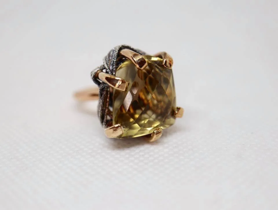 Topaz Oxidized Claw Ring 