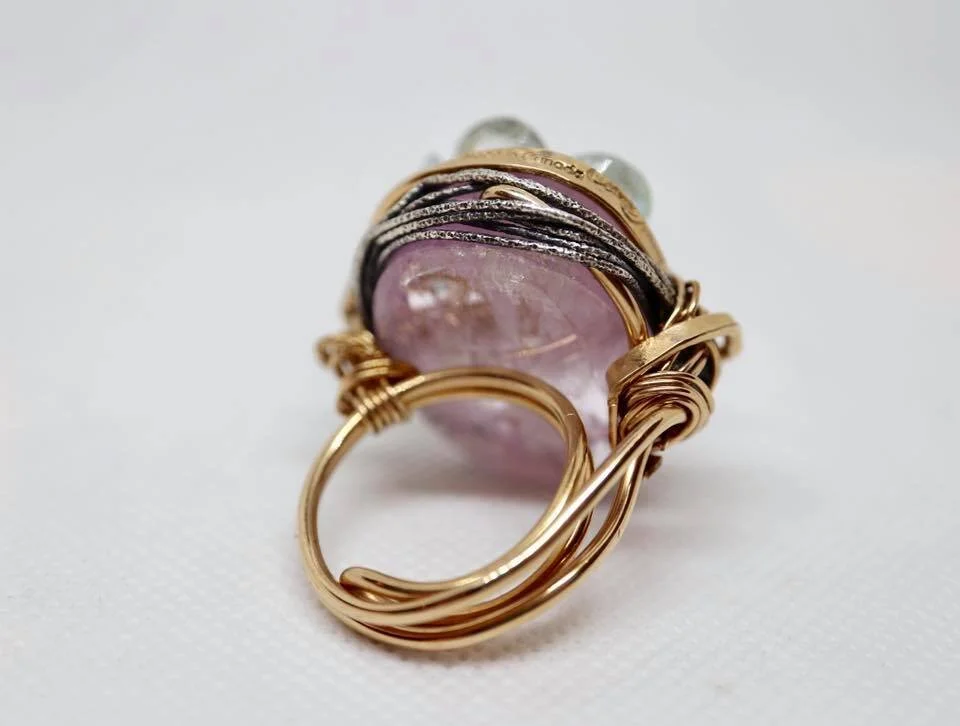 Kunzite and Aquamarine Wirework Ring 2