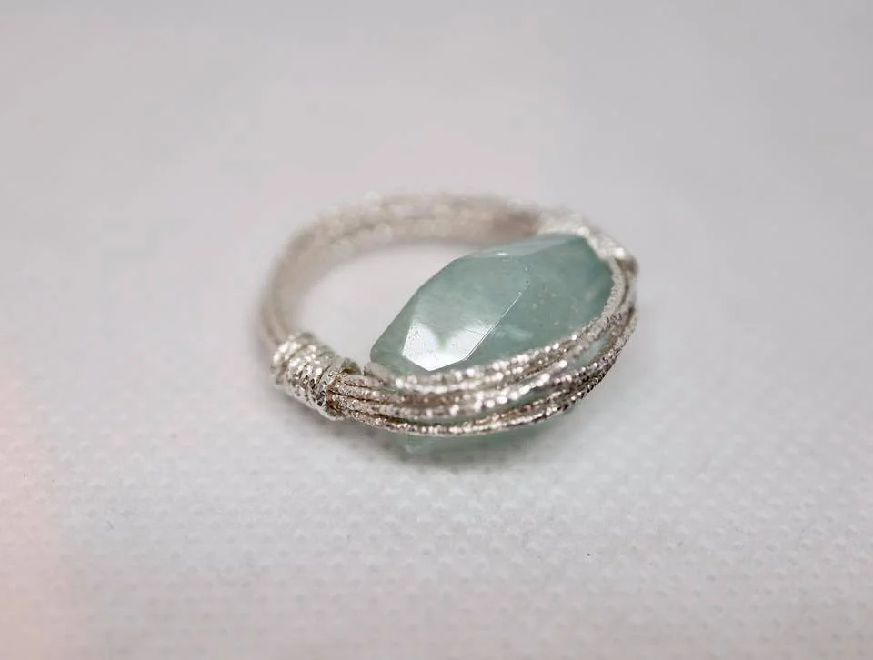 Aquamarine and Silver Wire-wrap Ring 
