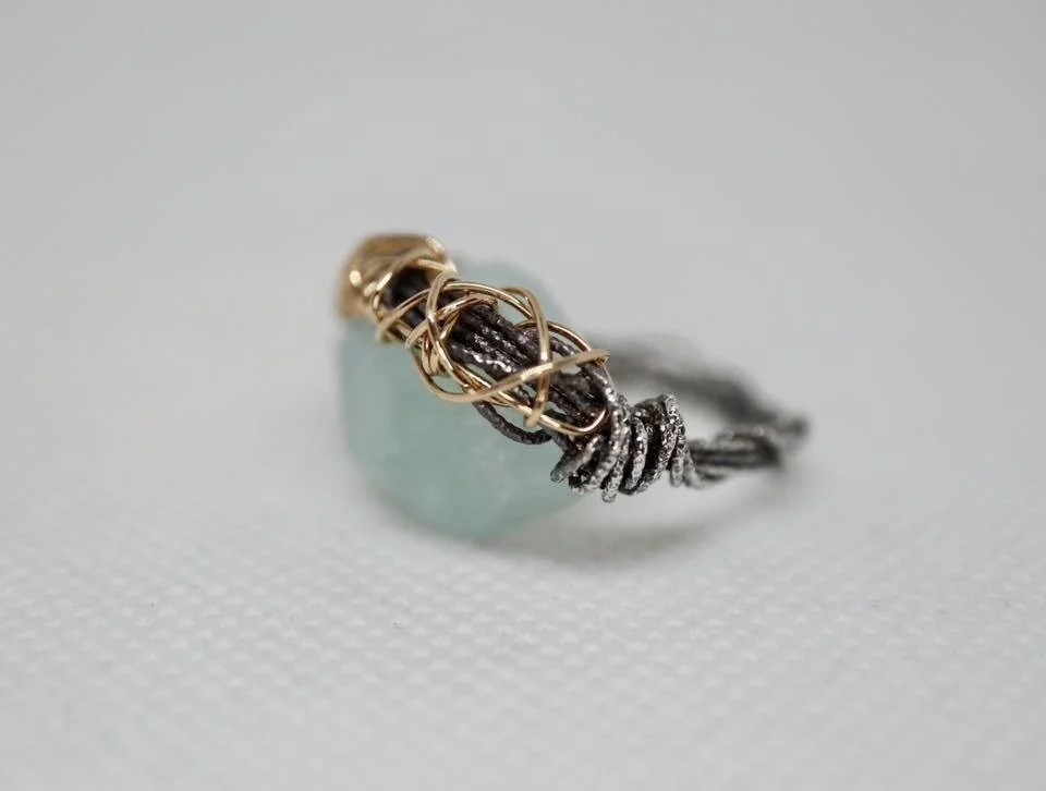 Aquamarine Wire-work Crown Ring 