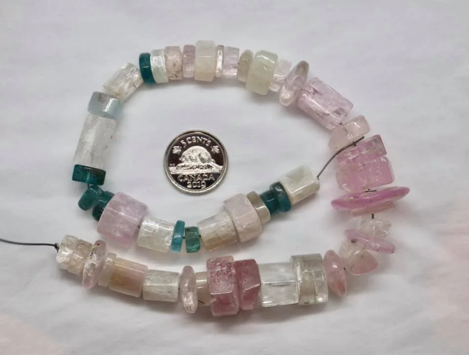 Hand-cut Kunzite and Apatite Strand