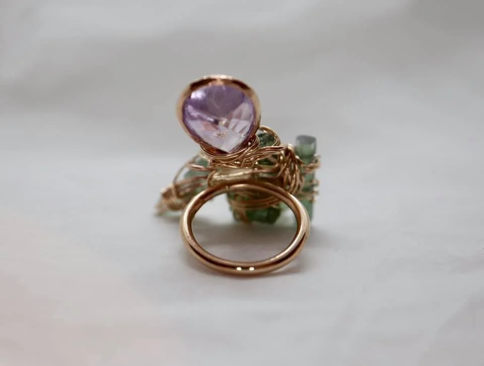 Amethyst and Tourmaline Cluster Ring 
