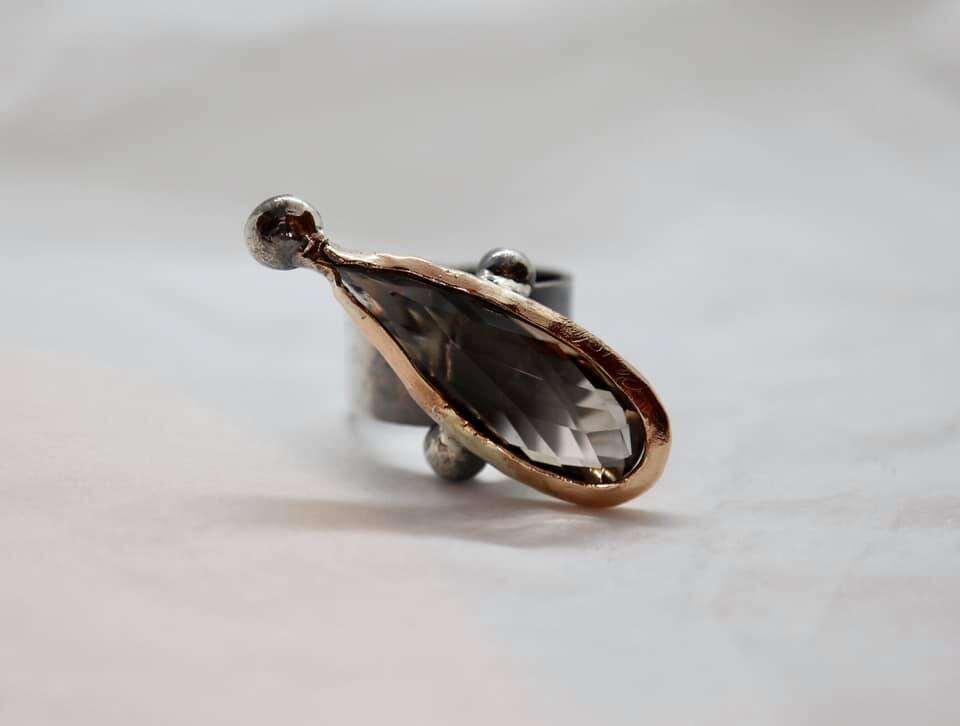 Smokey Quartz Briolette Ring