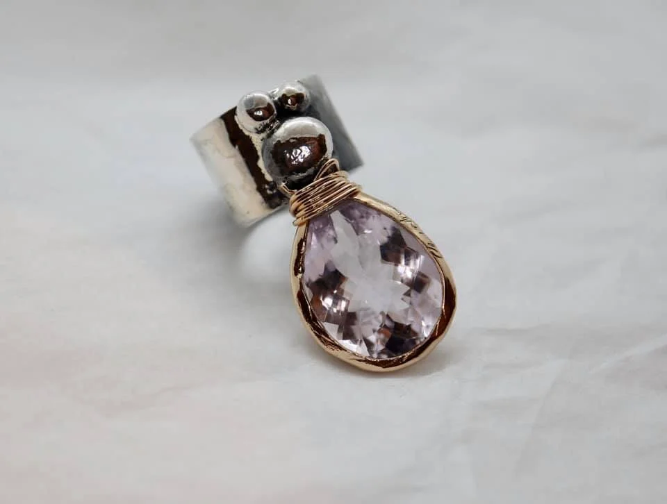 Pink Amethyst Briolette Ring