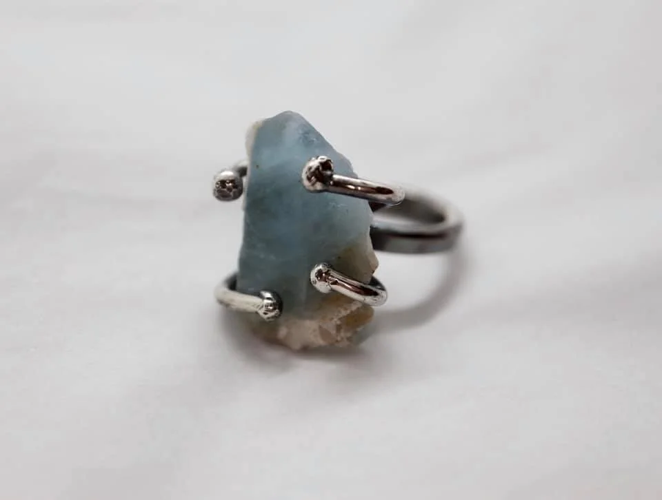 Oxidized Aquamarine Claw Ring