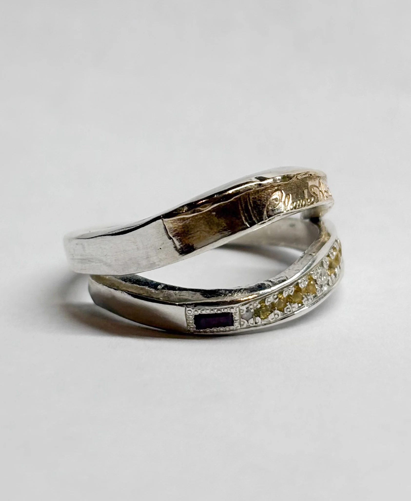 NEW! Two-Band Silver Diamond, Sapphire & Ruby