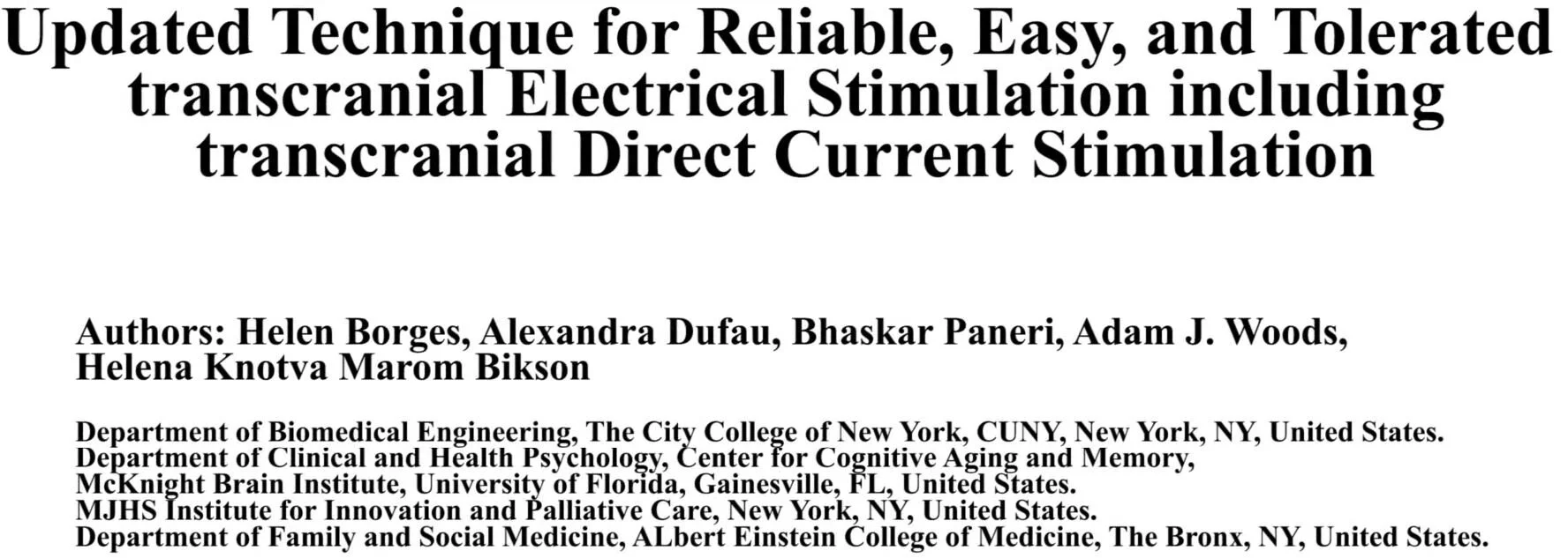 New Video Publication: Updated Technique for Reliable, Easy, and Tolerated tES Including tDCS