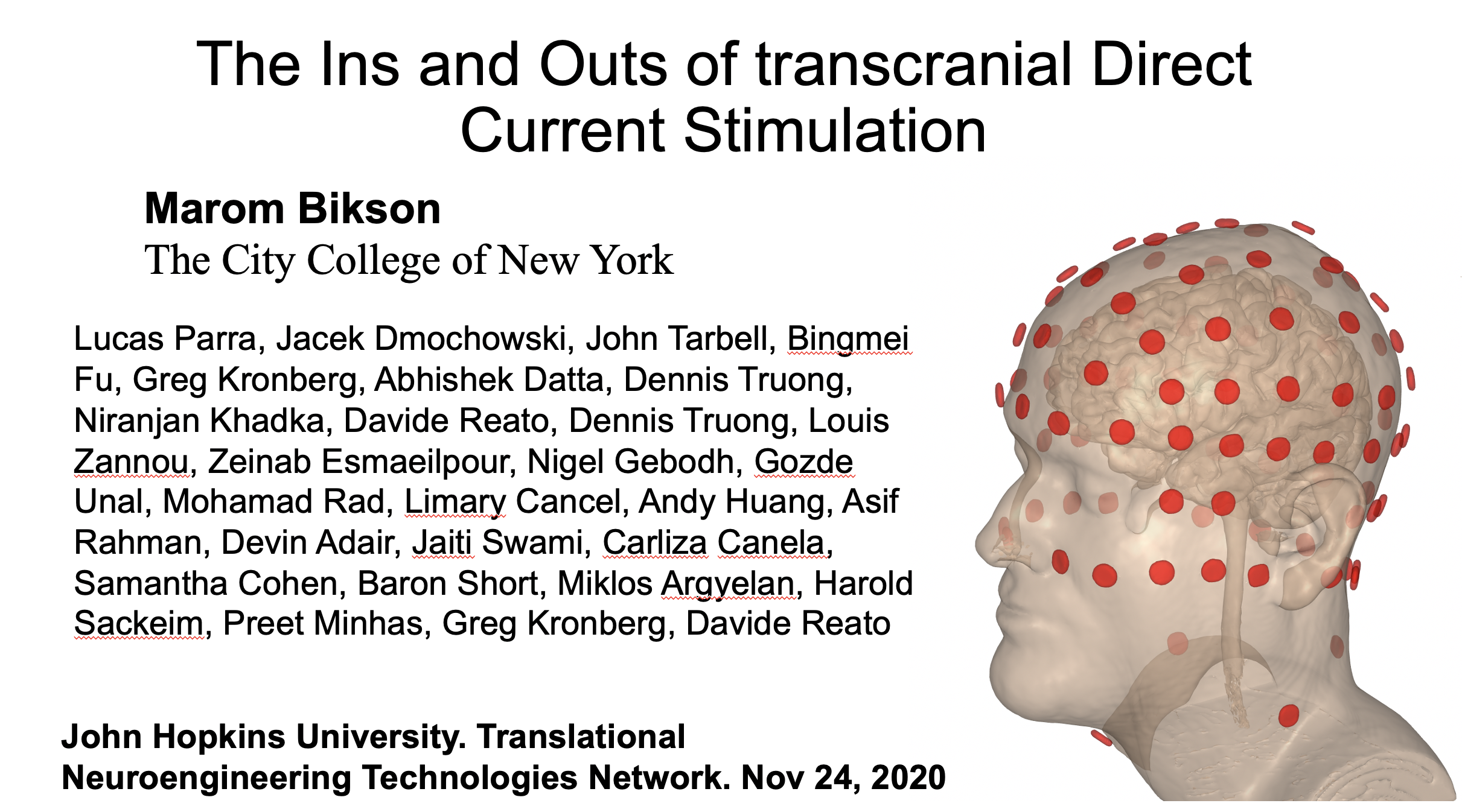 Bikson speaks at Johns Hopkins University TNT