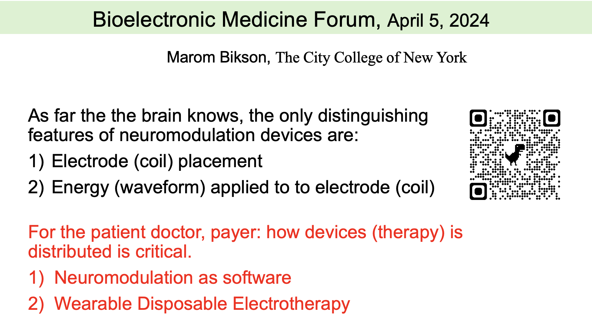 Bikson speaks at Bioelectronic Medicine 2024