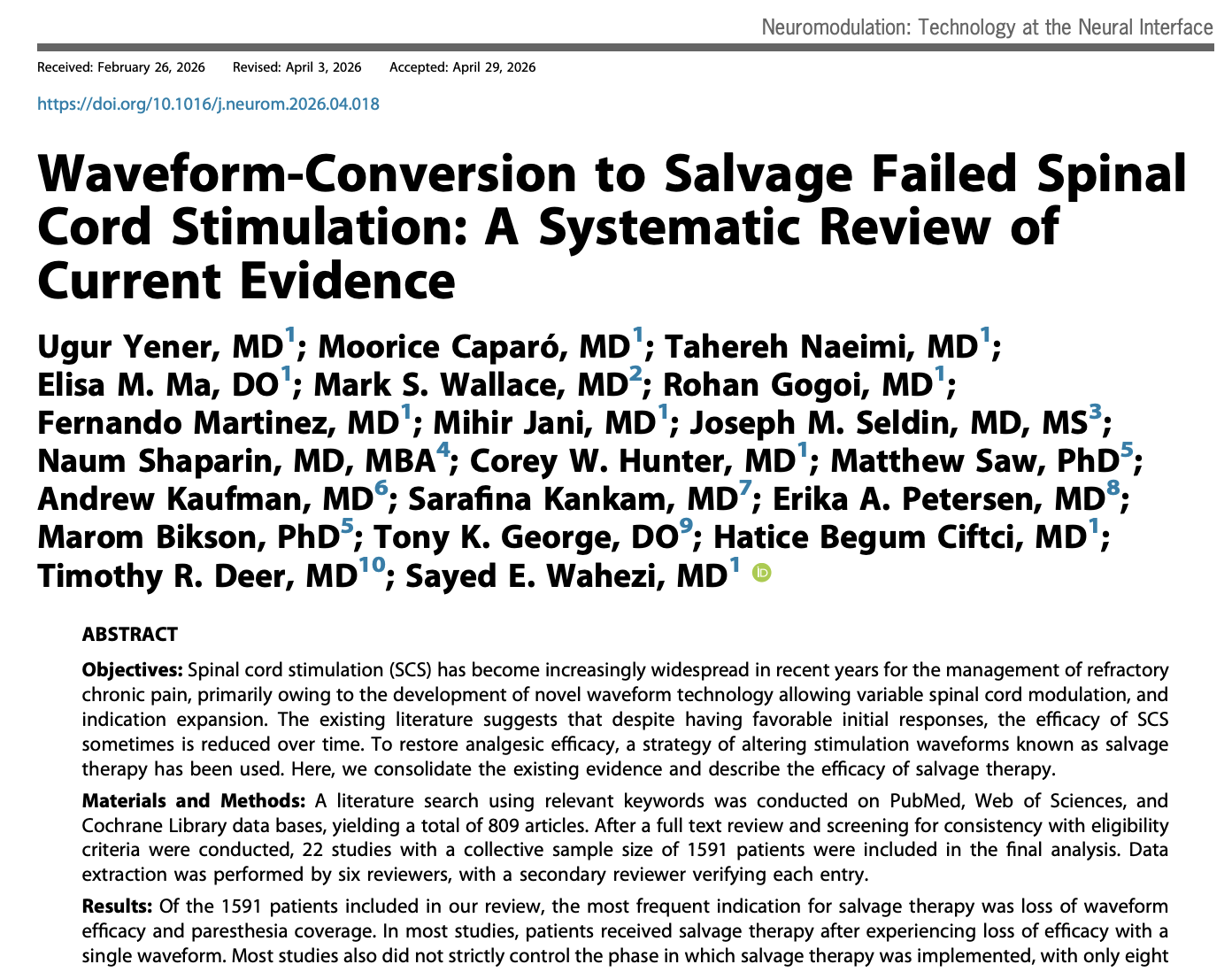 New paper:  Waveform-Conversion to Salvage Failed Spinal Cord Stimulation: