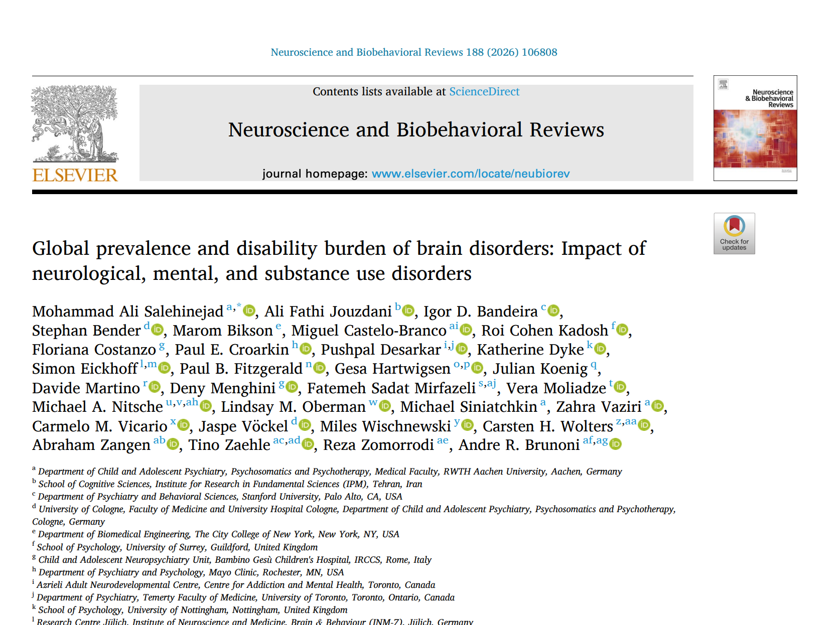 New paper:  Global prevalence and disability burden of brain disorders: