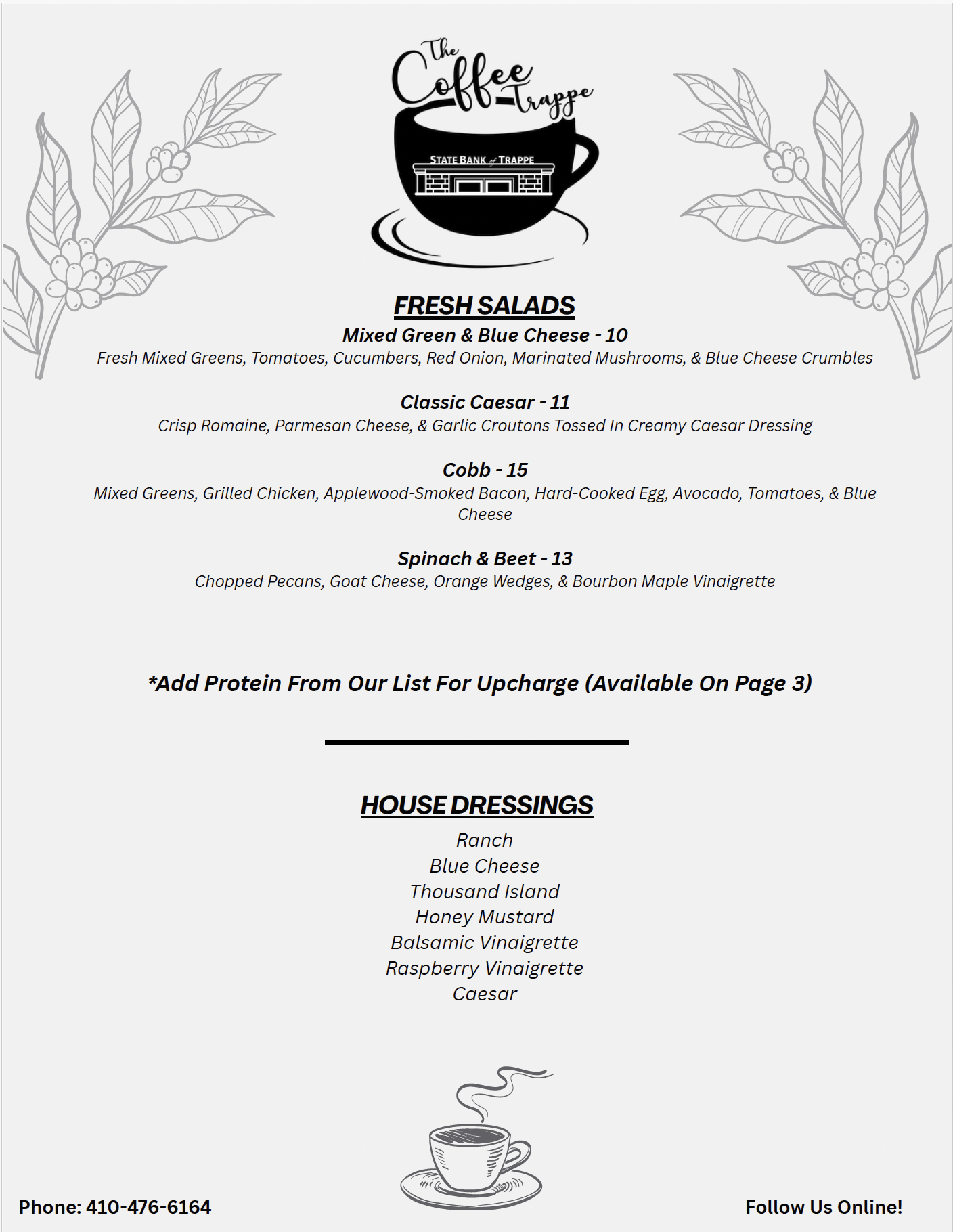 Coffee Trappe fall salad menu