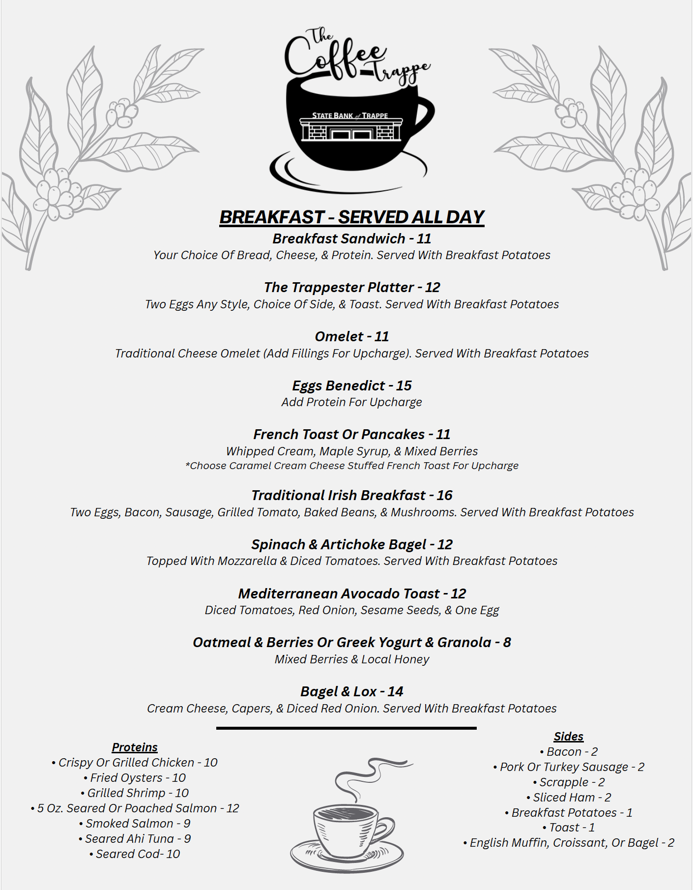 Coffee Trappe breakfast menu