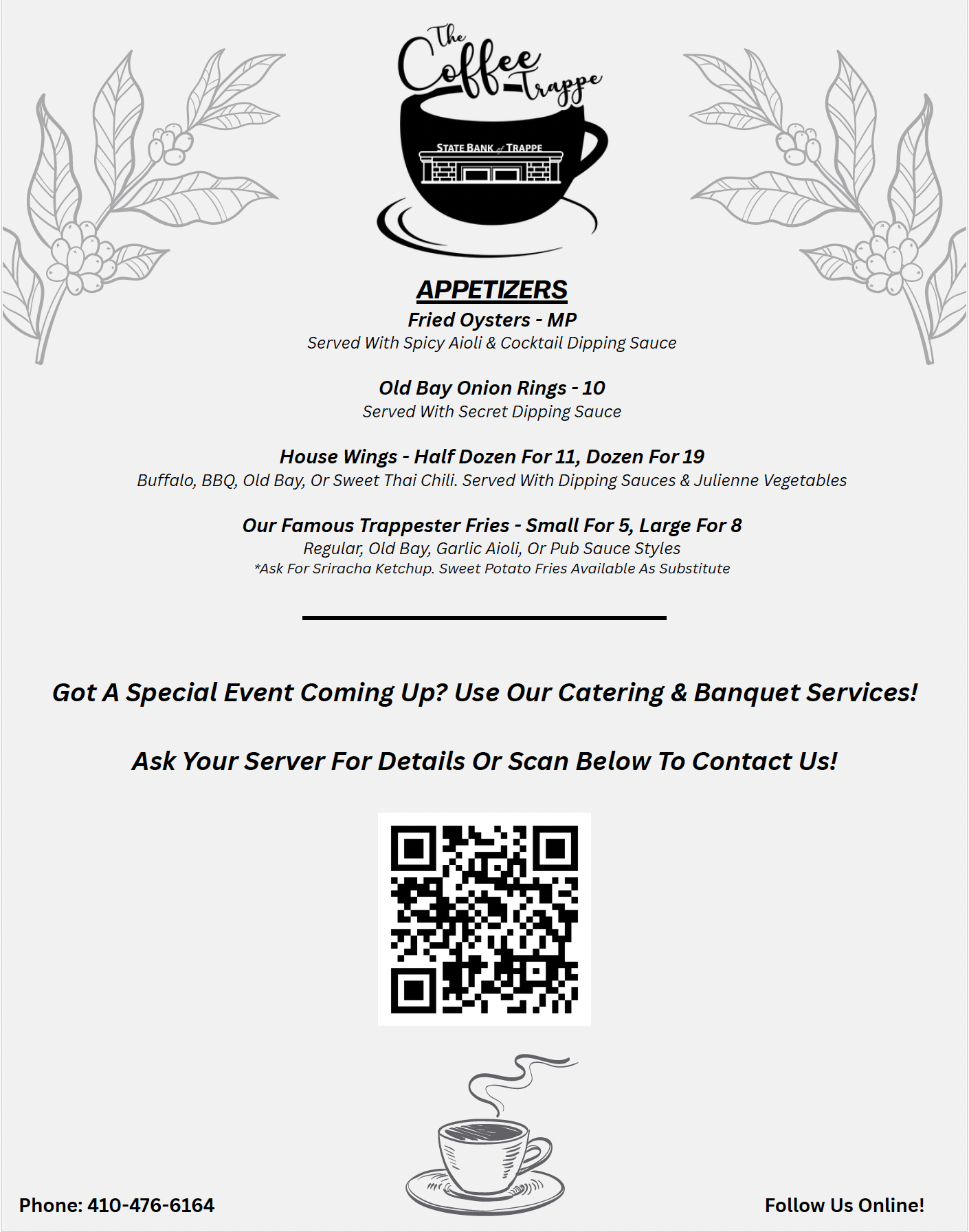 Coffee Trappe app menu