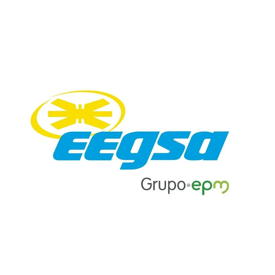 Logotipo de EEOSA con un símbolo amarillo y texto azul, y la leyenda 'Grupo EPM' en negro y verde.