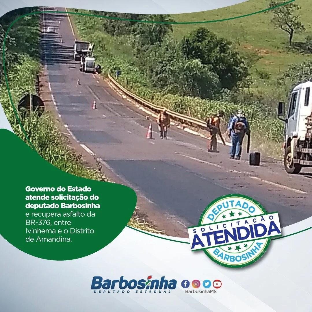 Recuperação de asfalto da BR-376, entre Ivinhema e o distrito de Amandina