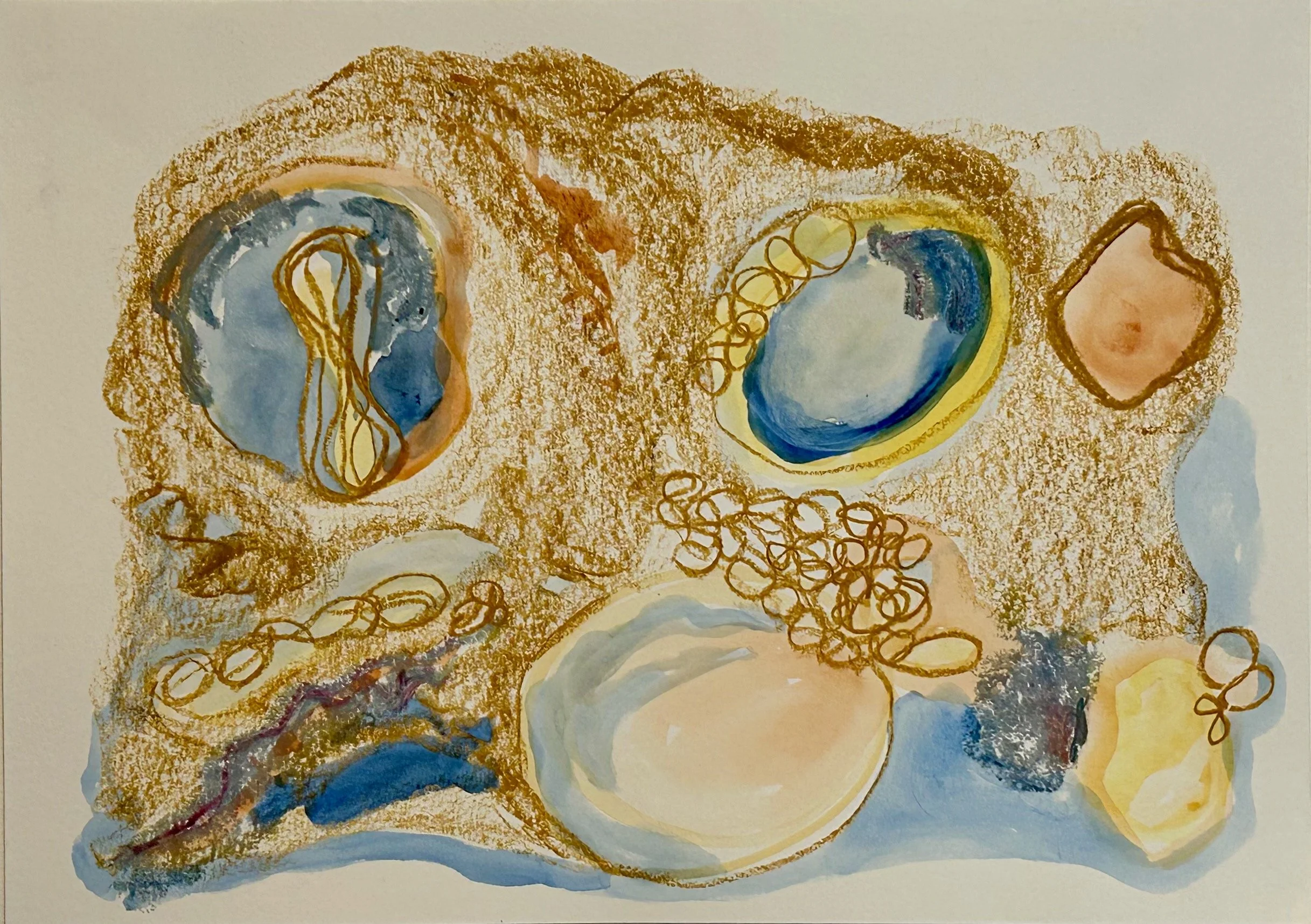  ISABEL MANINI. Mineral Sea 1, 2025. Aquarela e pastel a óleo sobre papel, 38 X 56 cm 