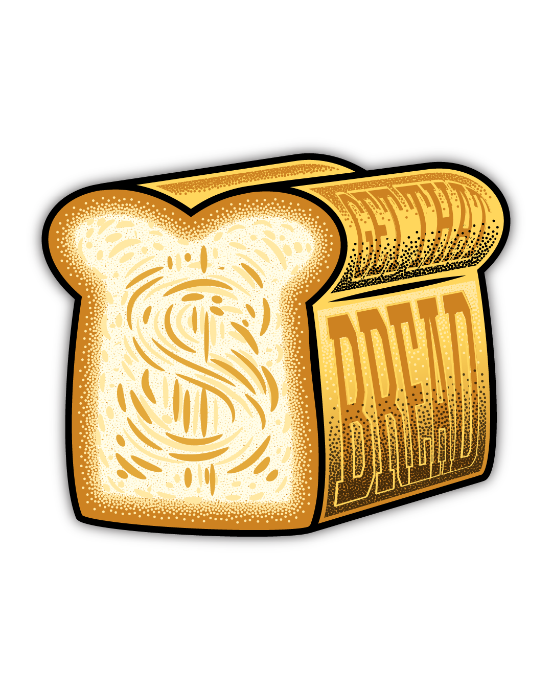 Gold loaf of bread illustration with a dollar sign for a mystery PVC art magnet