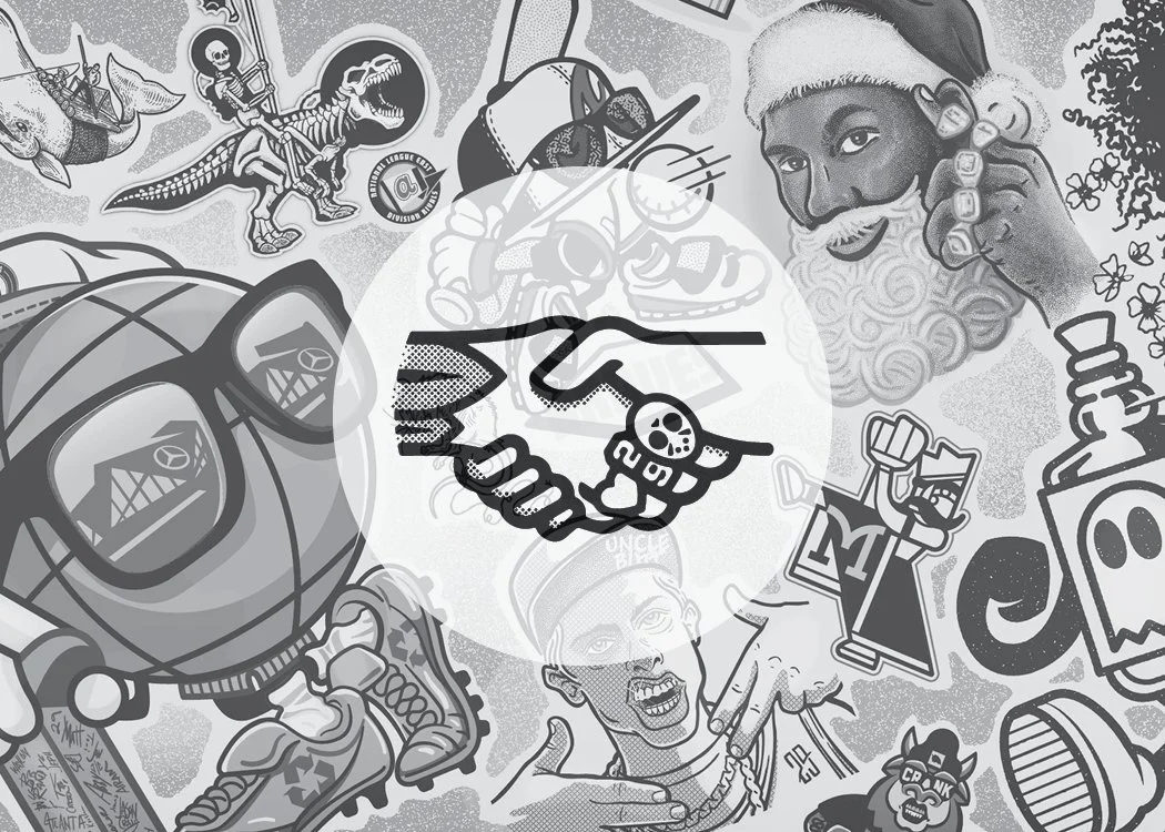 Jason Craig's 5 Year Anniversary Book cover with a black-and-white collage of illustrations and handshake logo