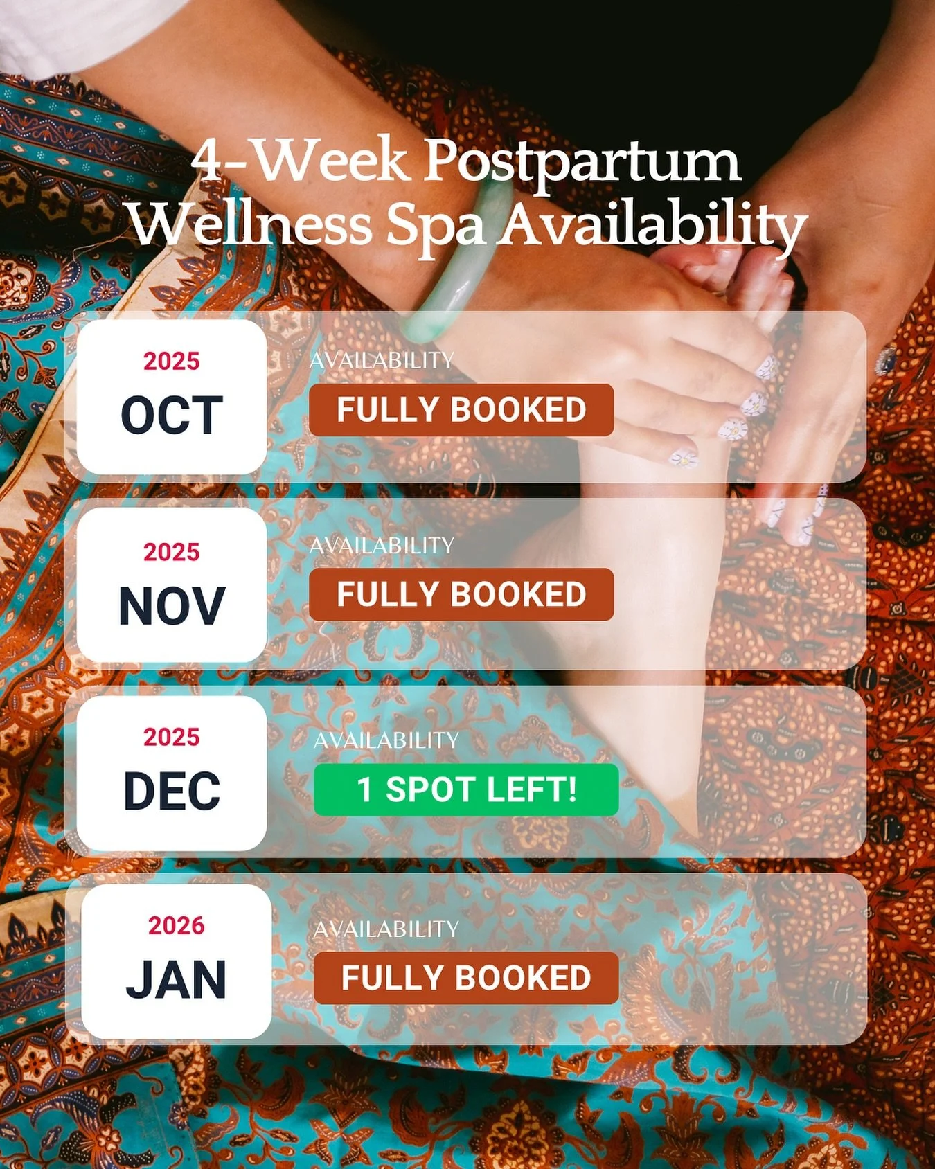 Nurture your healing season, mama. πͺ· My 4-Week Postpartum Wellness Spa has just one December spot left! If you’re planning ahead for your postpartum recovery (or thinking of gifting a mama some love + rest), now’s the perfect time to boo