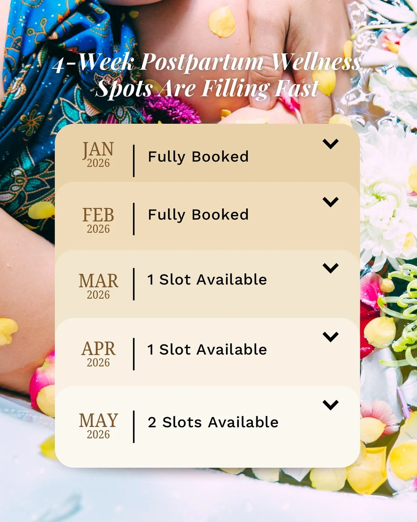 Just a little heads up for new mamas 
Our Postpartum Wellness Spa slots are filling up quickly. If you&rsquo;ve been thinking about booking a 4-Week Wellness Spa Package (or gifting one), now&rsquo;s a great time.
One-time sessions are also available