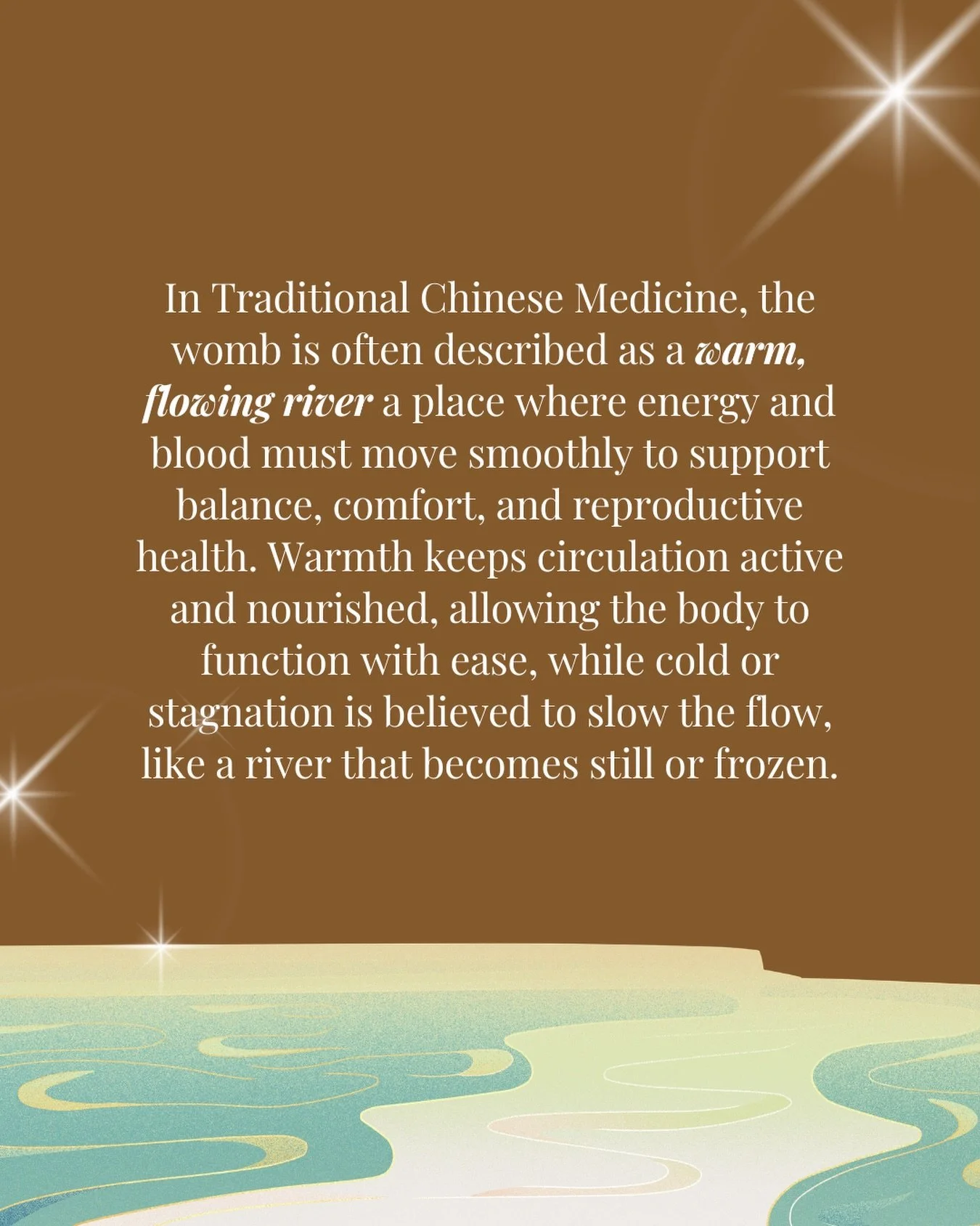 𝘈 𝘸𝘢𝘳𝘮 𝘸𝘰𝘮𝘣 𝘪𝘴 𝘢 𝘸𝘦𝘭𝘭-𝘧𝘭𝘰𝘸𝘪𝘯𝘨 𝘸𝘰𝘮𝘣.
That&rsquo;s the heart of TCM wisdom. Cold and stress can disrupt the flow, but warmth, nourishment, and rest help restore balance.

If the womb is a warm river, then our daily habits mat