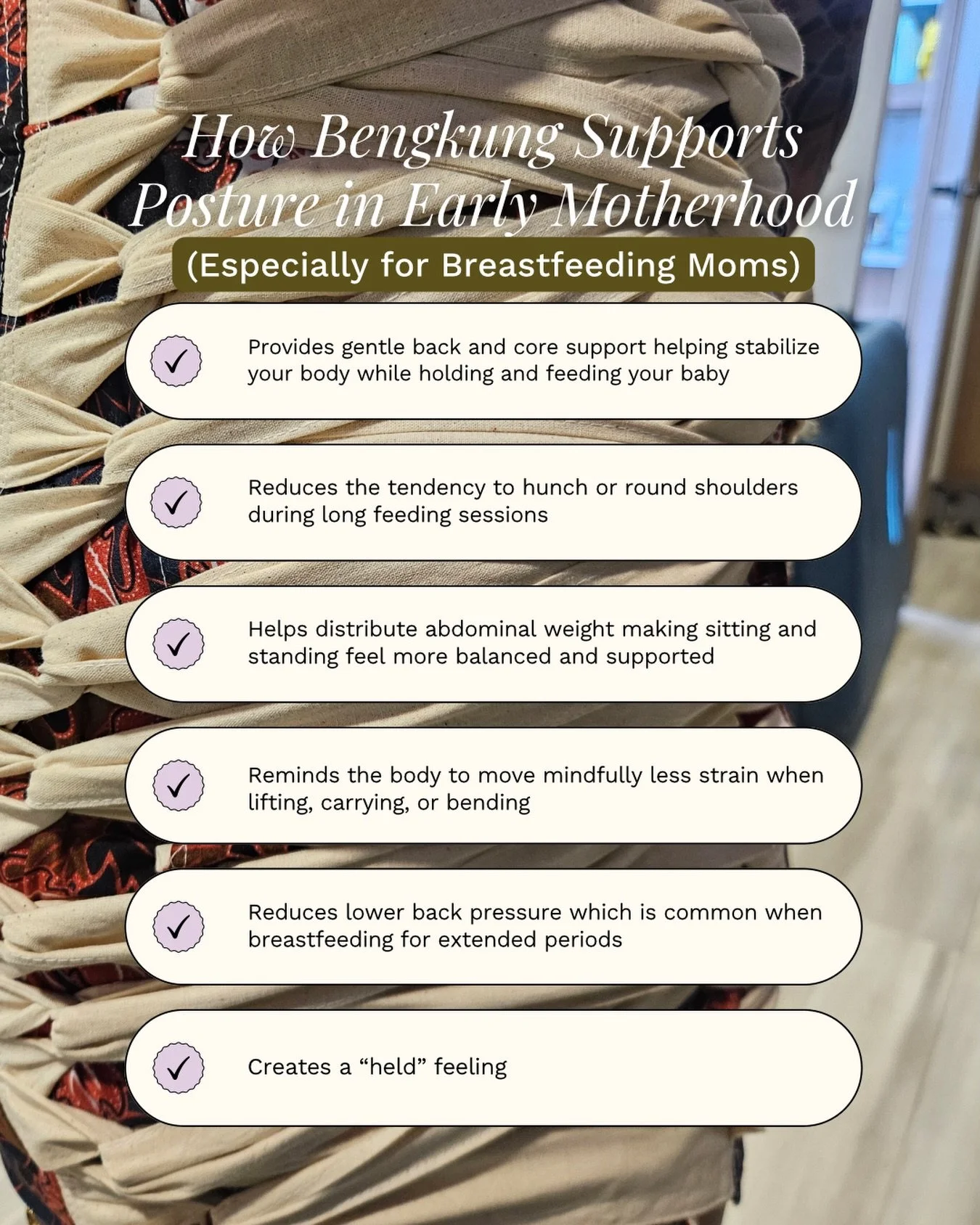 Bengkung Belly Bind is truly a postpartum essential. While there are many options available online now, not all binds are made the same. As a Malay Postpartum Specialist, we gently recommend choosing breathable cotton bengkung that properly supports 