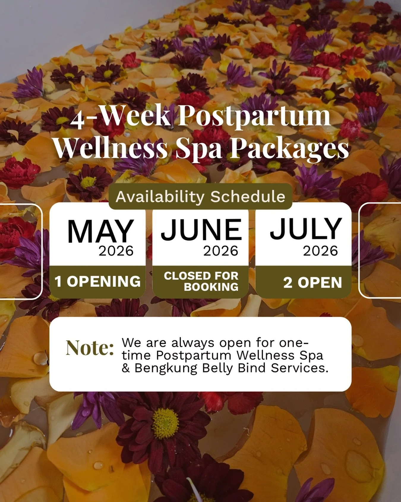 Sharing our upcoming 4-week availability 🤍

We keep our slots intentionally limited to make space for consistent, unhurried care, so availability can be tight.

If you&rsquo;re not ready to commit to the full 4 weeks, we also offer:
&bull; One-time 