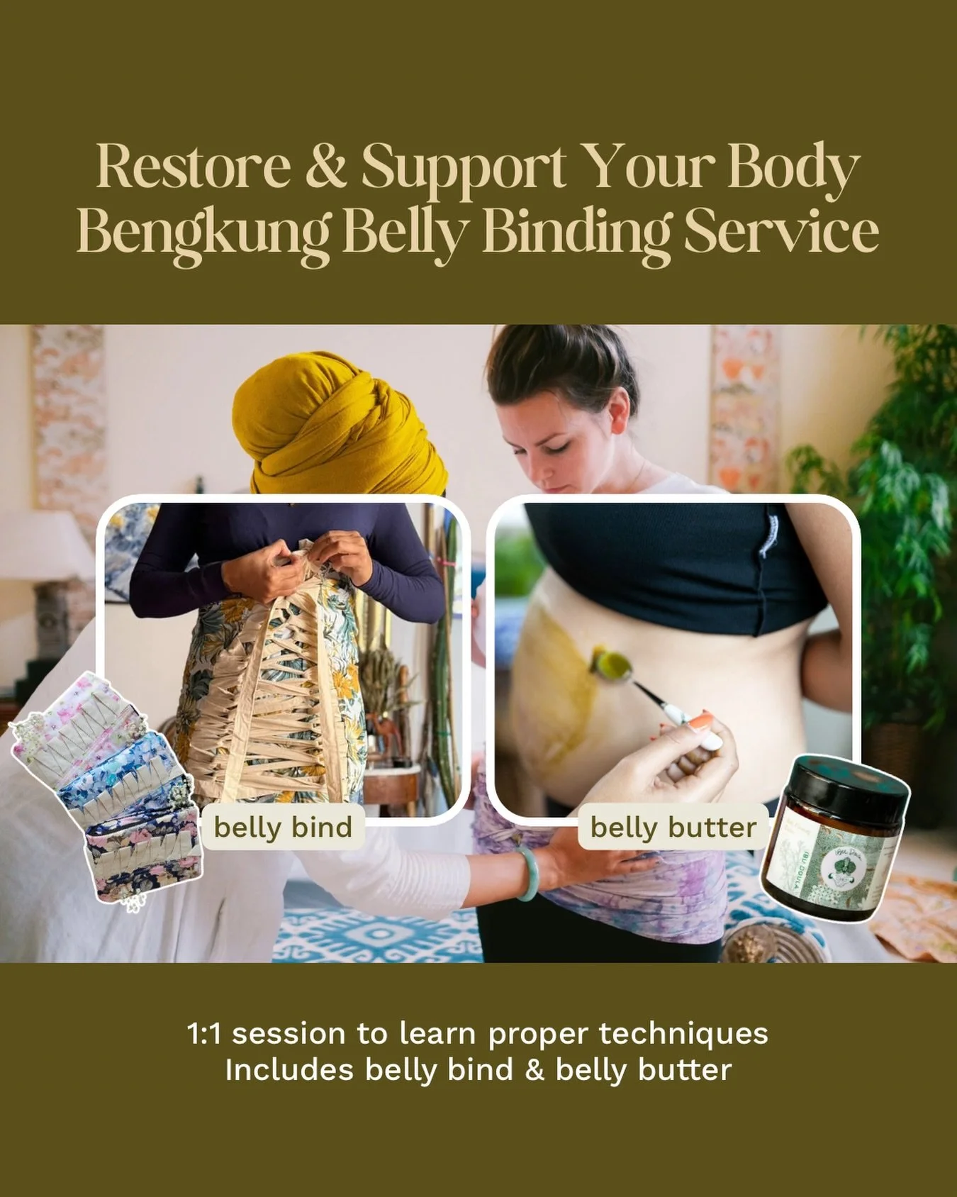 There&rsquo;s a reason this traditional postpartum practice is still used today. Now accepting Bengkung Belly Binding sessions for postpartum recovery.

A structured, gentle abdominal support technique for the healing phase after birth.

Includes a 1