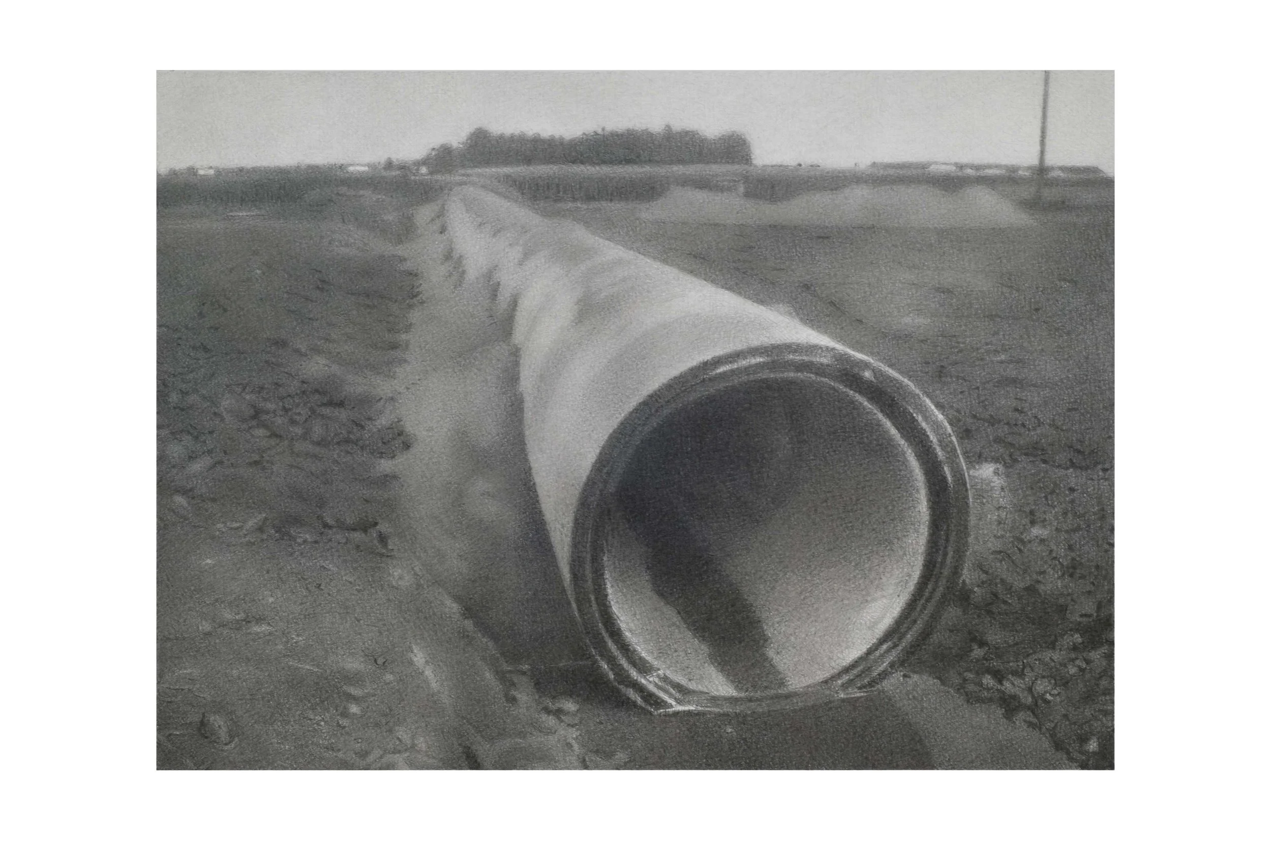 untitled (long pipe) graphite on panel 12"x 16" 2009