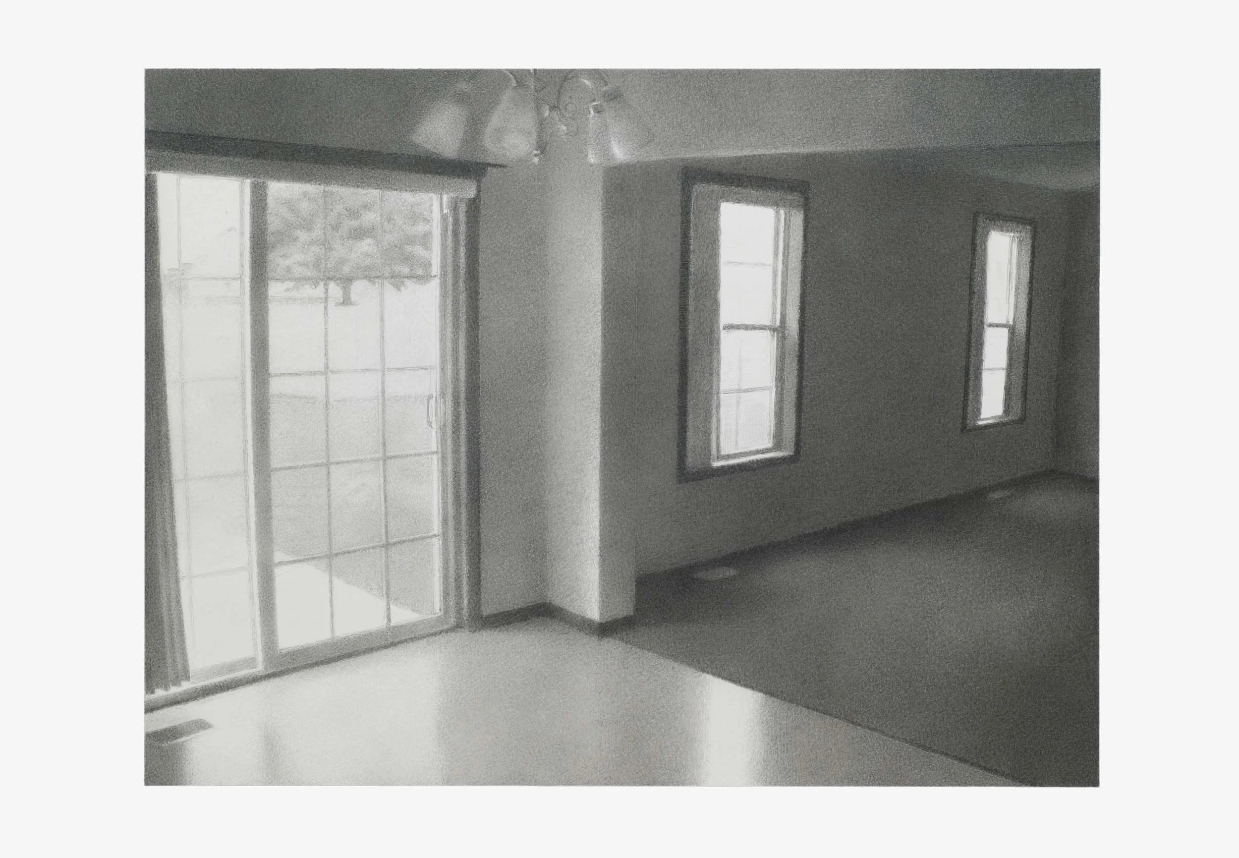 Interior w Patio graphite on panel 12"x 16" 2009