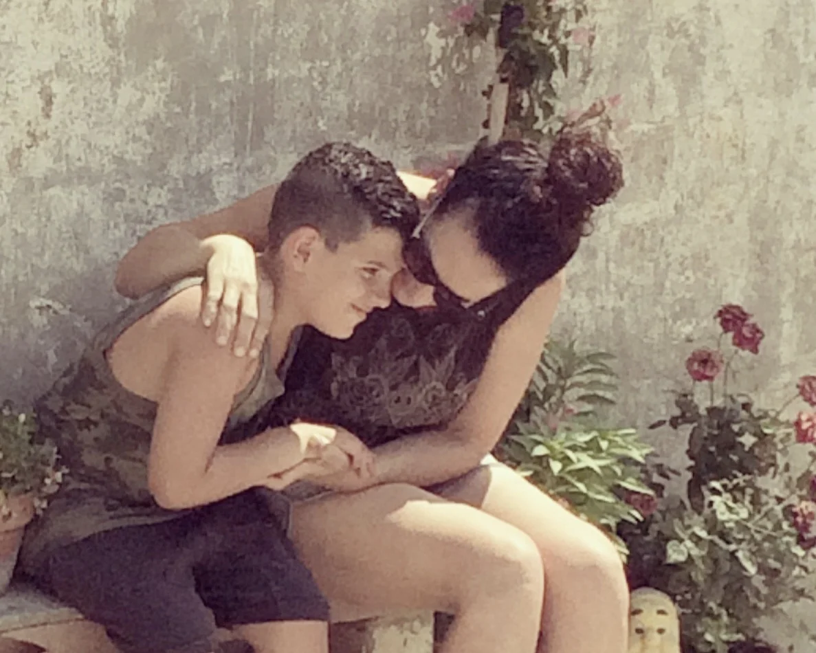 My son and I at the family farmhouse in Italy