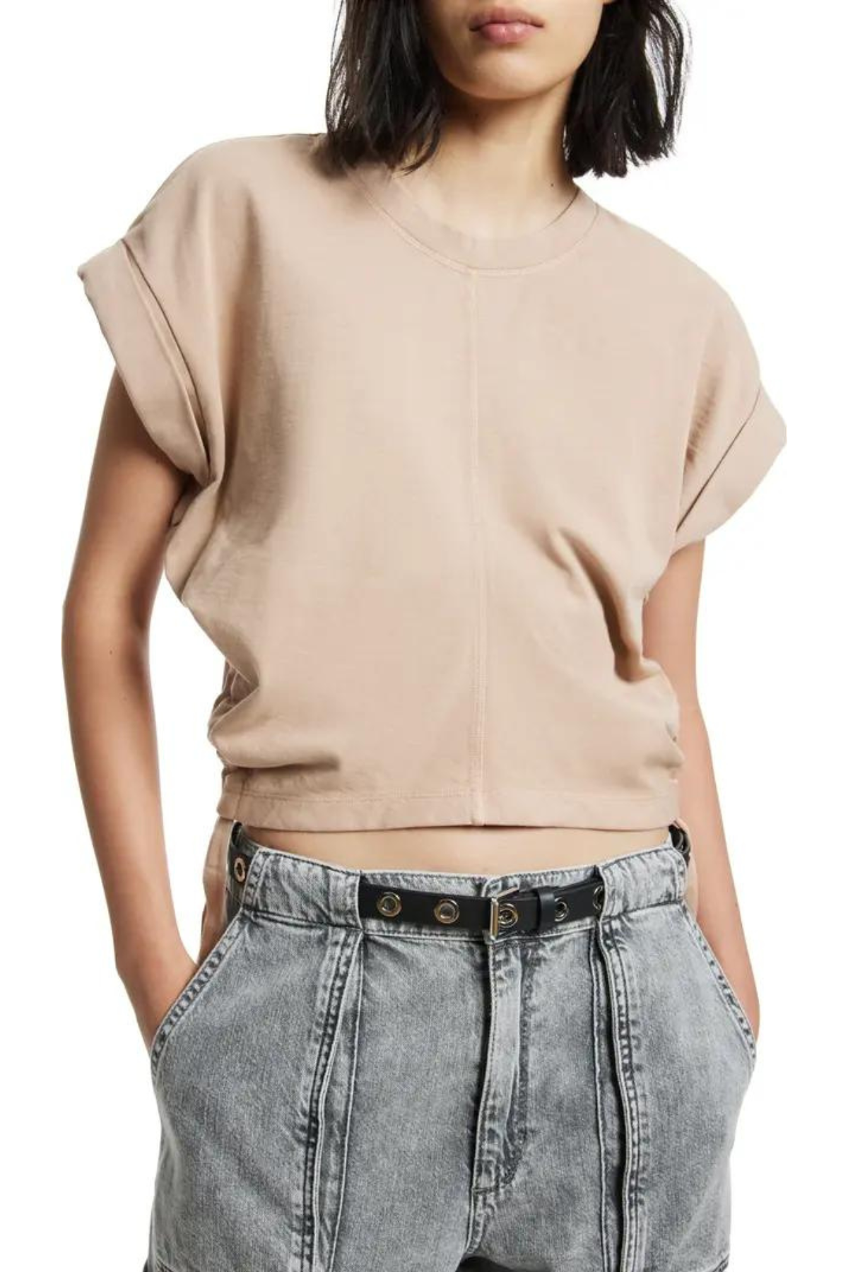 AllSaints Mira Side Ruched Cotton Crop Top.png