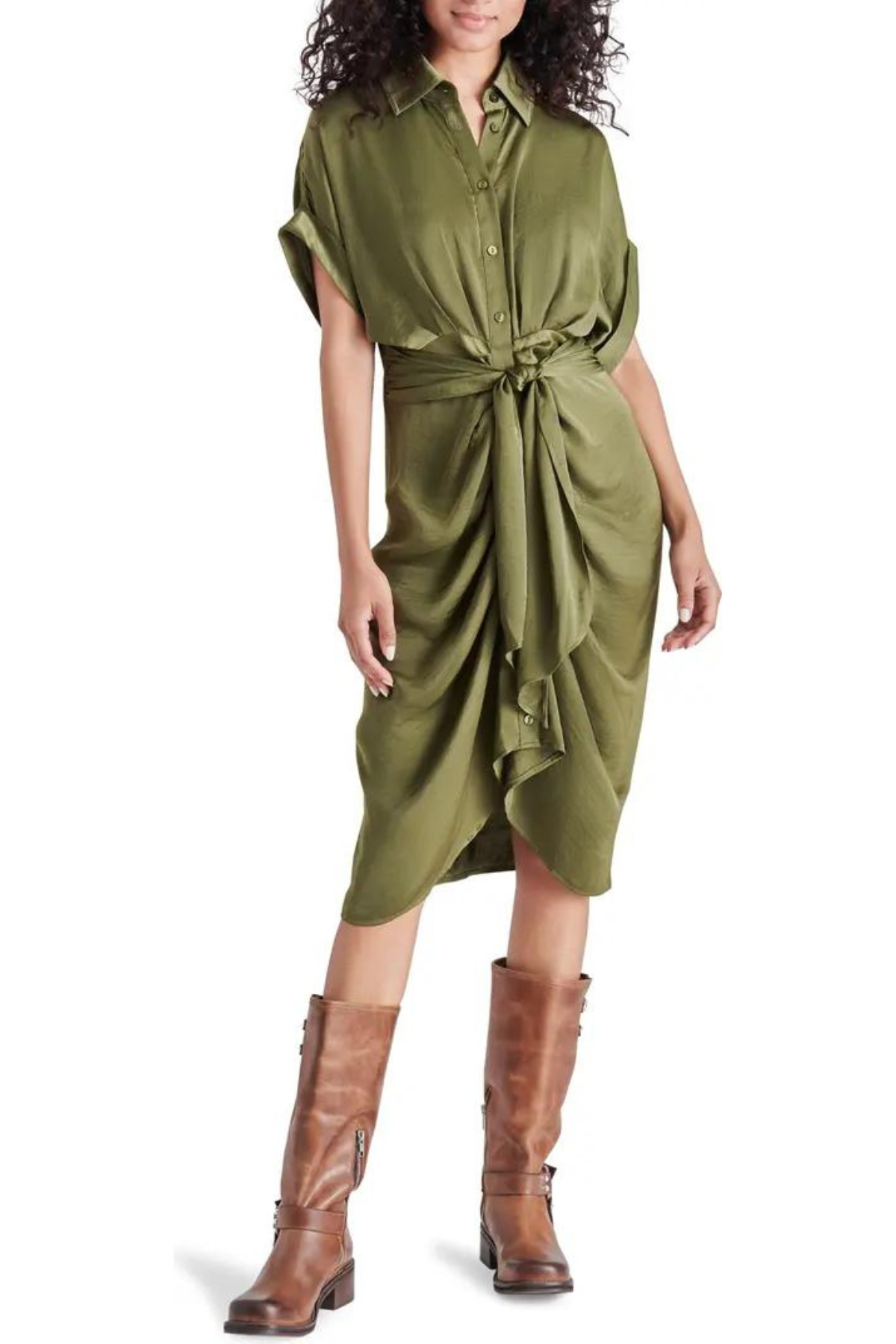Steve Madden Alicia Ruched Tie Front Shirtdress .png