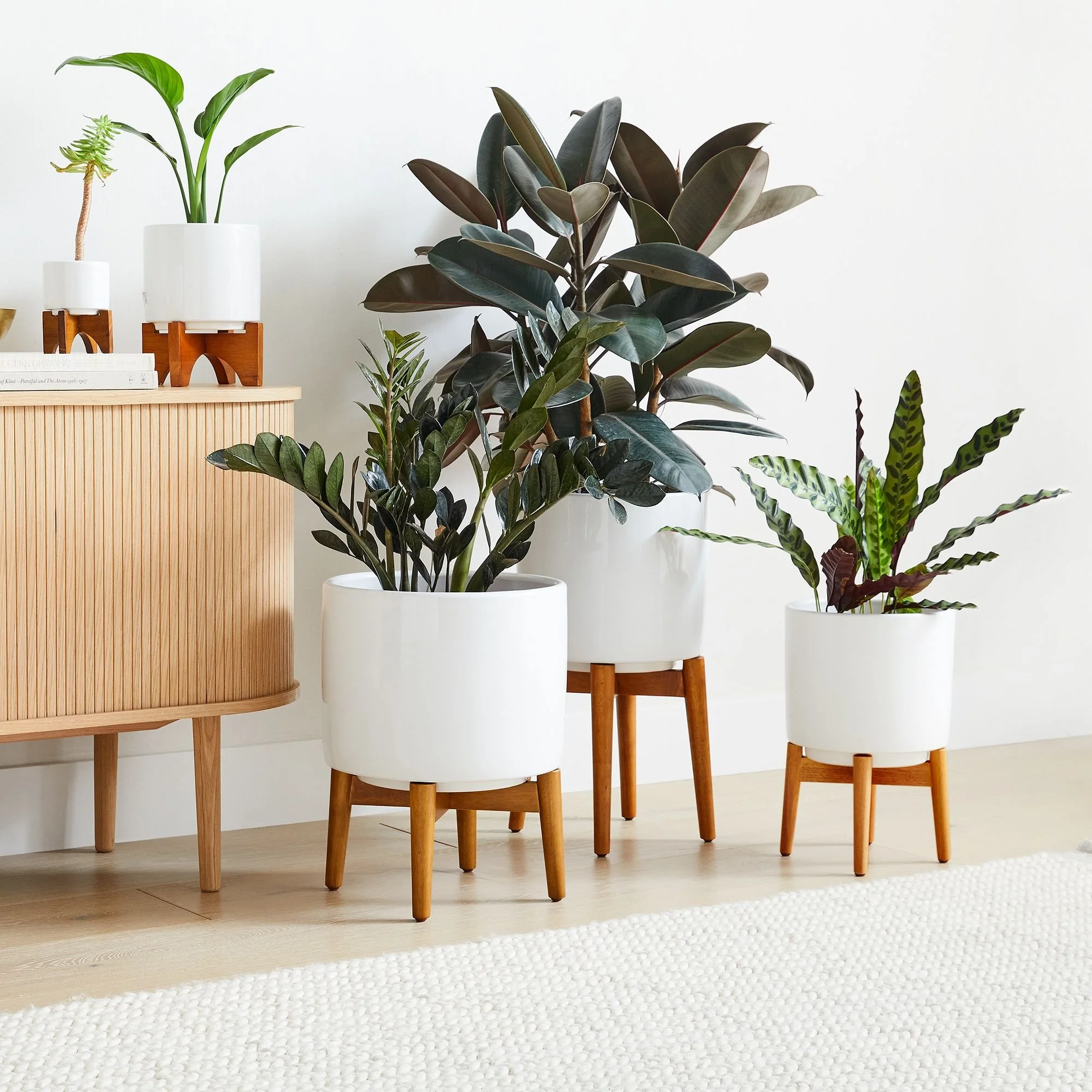 Mid-Century Turned Wood Leg Planters .jpeg