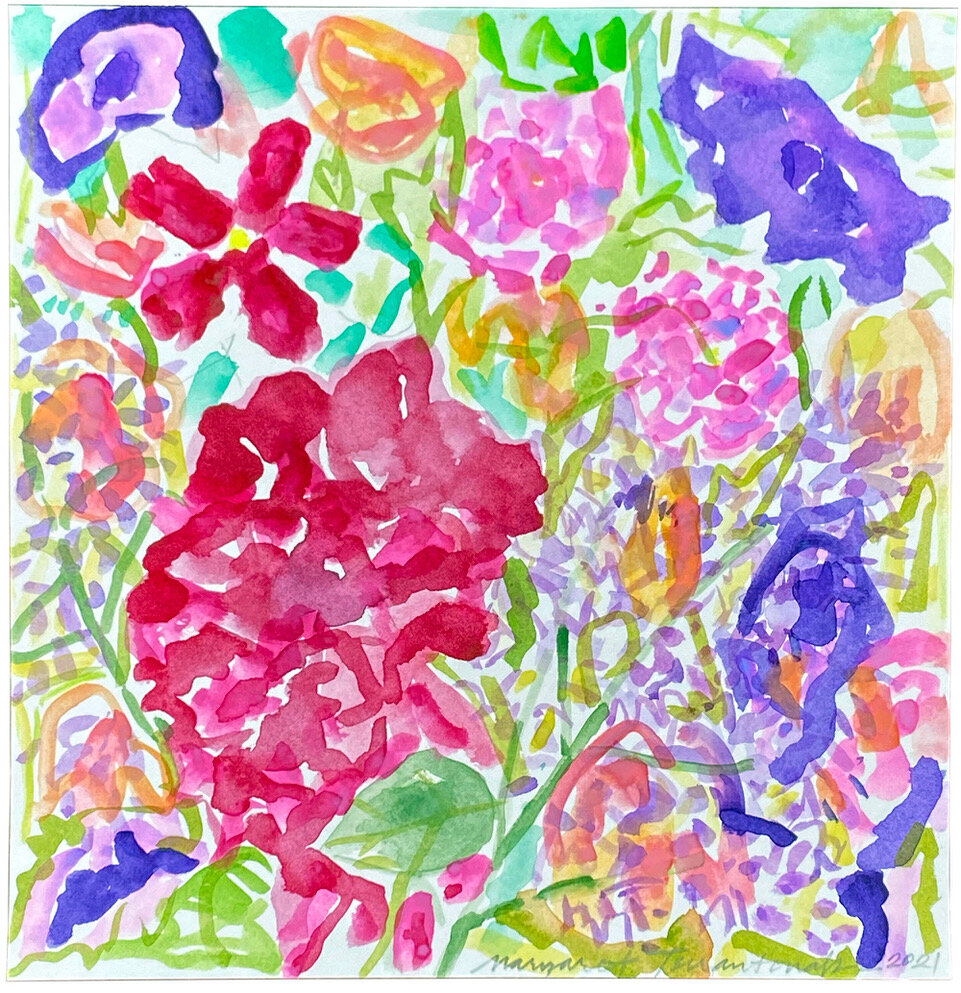 Margaret Tsirantonakis,  Summer Floral 2, watercolor 8"x8" (Copy)