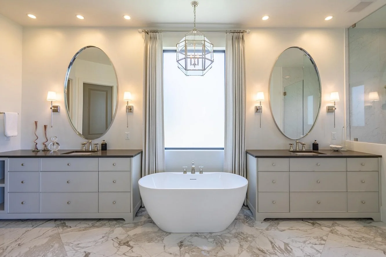 This master bathroom encompasses elegance and tranquility.
