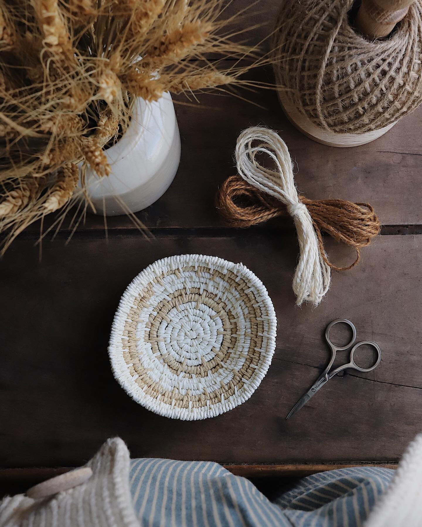 My favorite type of handwork at the moment: weaving baskets with raffia and sash cord. This summer, I&rsquo;m hoping to plant a natural dye garden so I can dye raffia and make all sorts of pretty, colorful baskets. Favorite dye plants to grow? Please