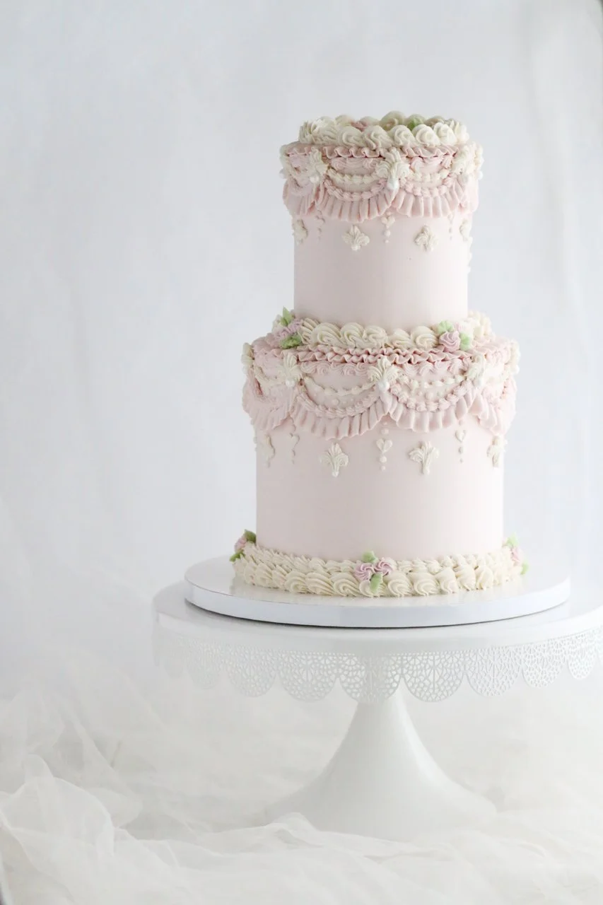 Monogramed Pink Wedding Cake Vintage Style-1.jpg