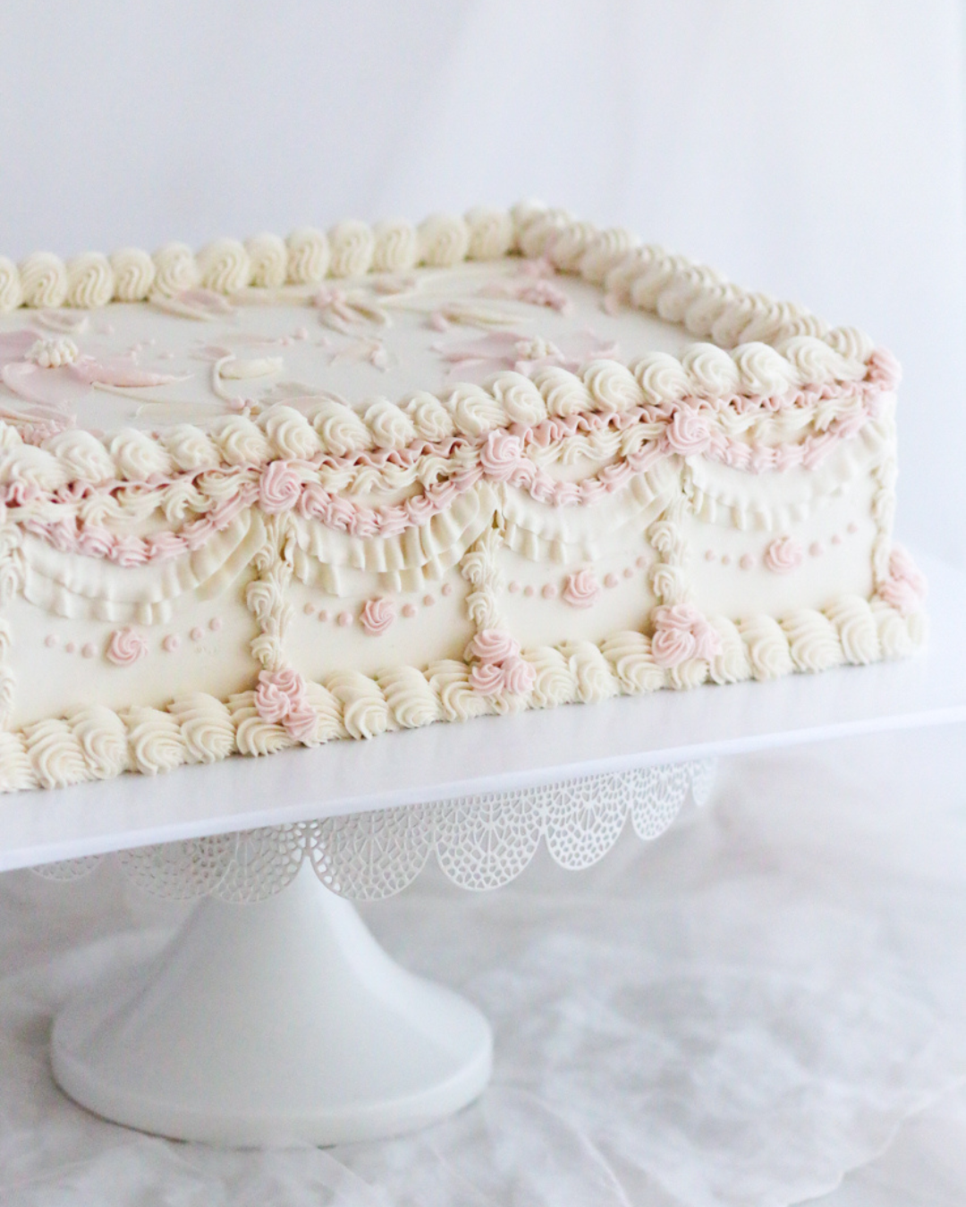 Vintage Romance: A Blush Pink & Ivory Rectangular Cake