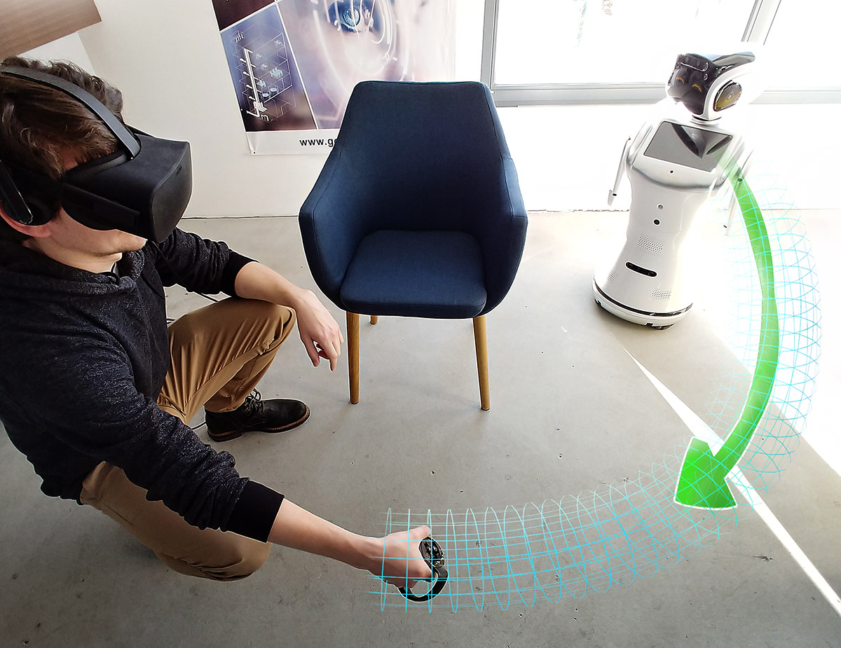 Illustration of the abstract visualization in VR, which is being delivered by the mobile robot in real-time
