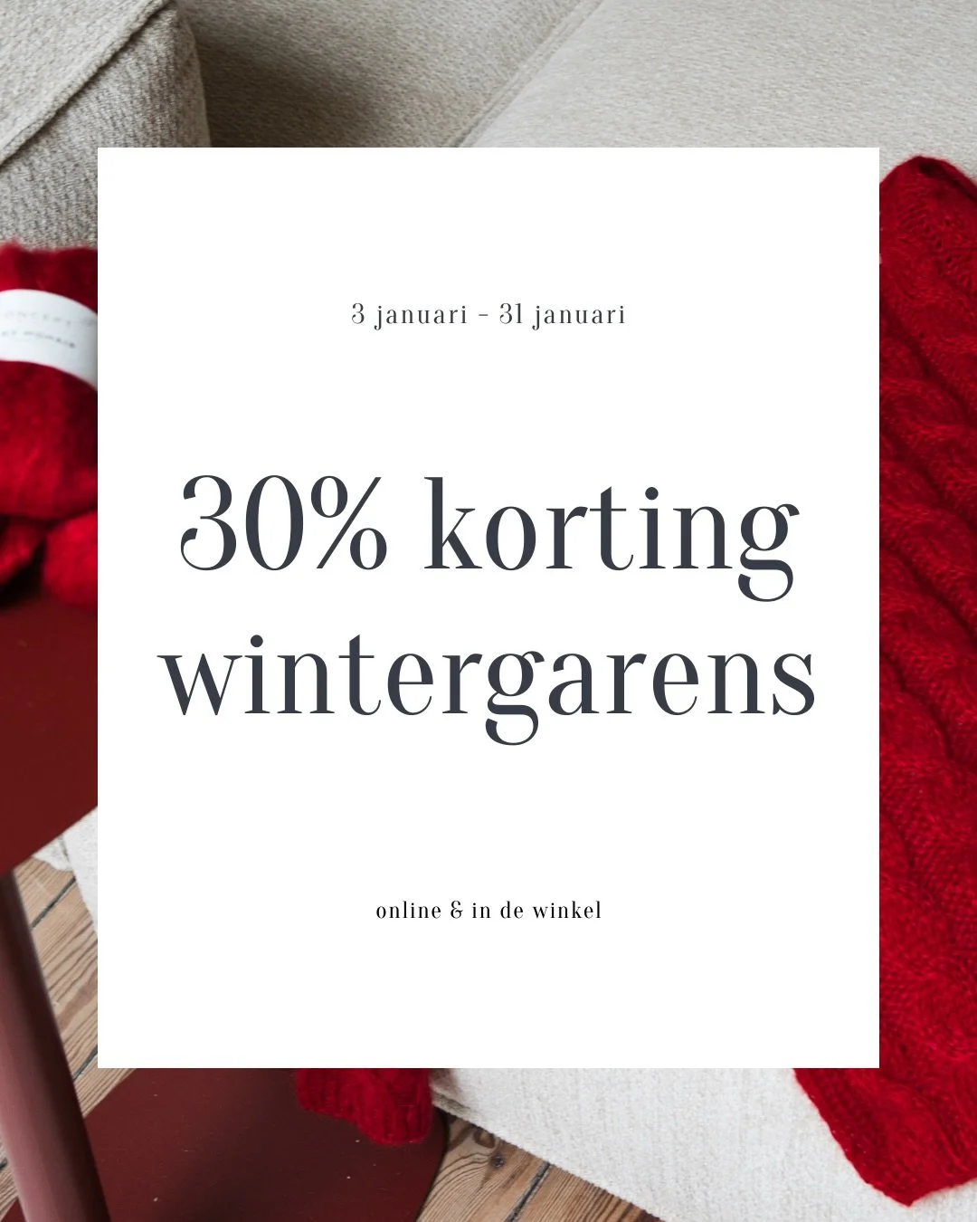 Psssst&hellip; WINTER SOLDEN ZIJN HIER AL!! 

Er ligt een gezellig laagje sneeuw &amp; het is nog ijzig koud buiten. Ideaal weer om het thuis extra gezellig te maken. En hoe doe je dat beter dan met een brei- of haakprojectje?? 

Onze wintersolden zi