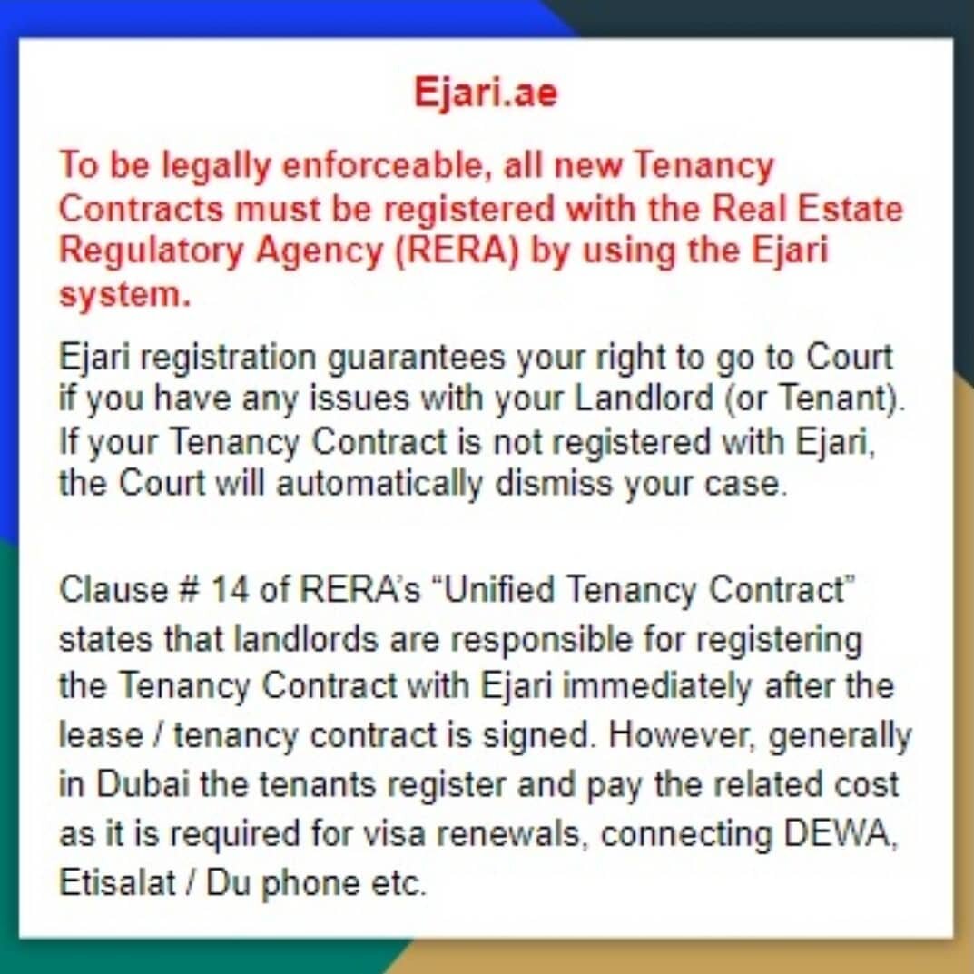 All Tenancy Contracts in Dubai must be registered on the Ejari system. #dubairealestate #dubaipropertynews #ejari #tenancy #lease #propertylaw